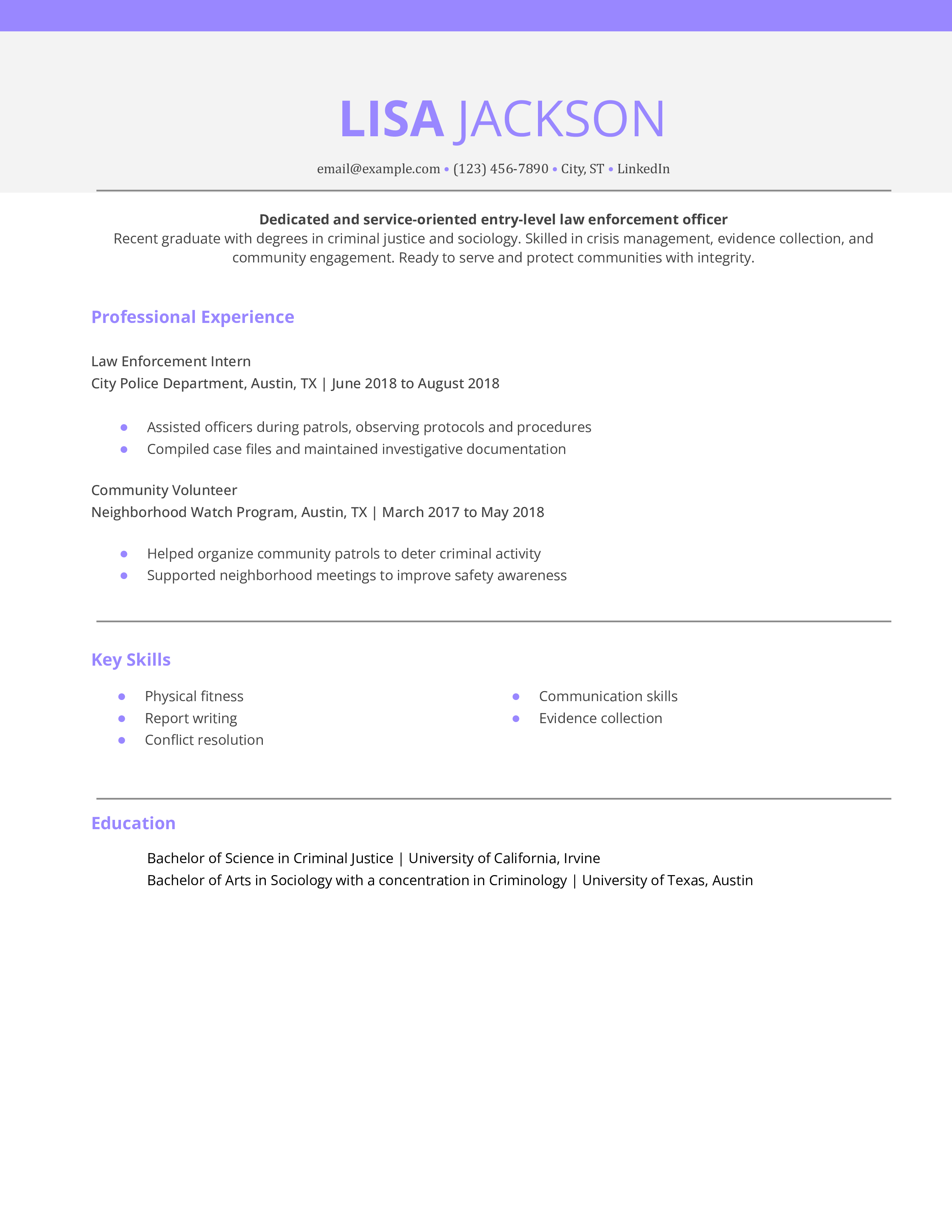 Entry-Level Law Enforcement Officer Resume
