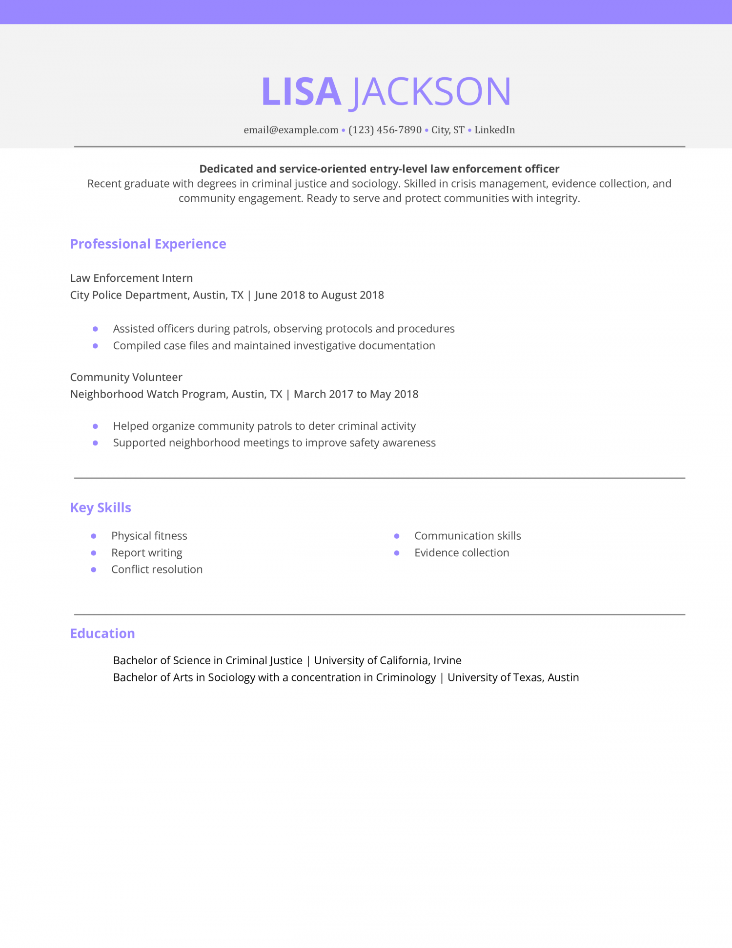 Entry-Level Law Enforcement Officer Resume