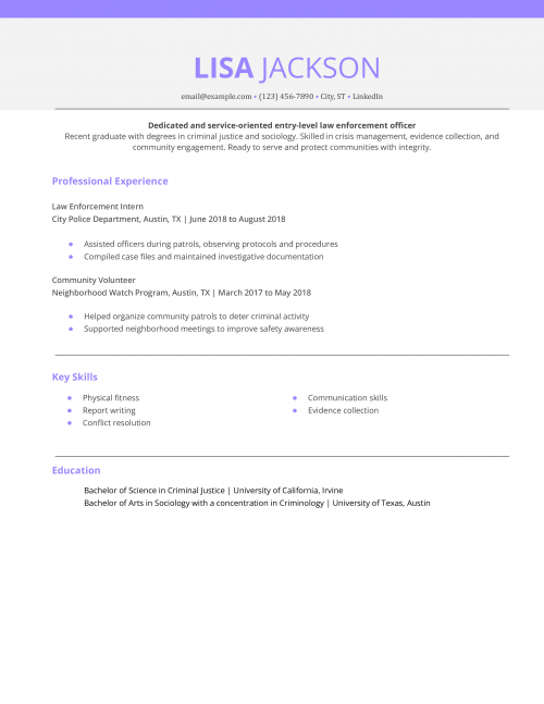Entry-Level Law Enforcement Officer Resume