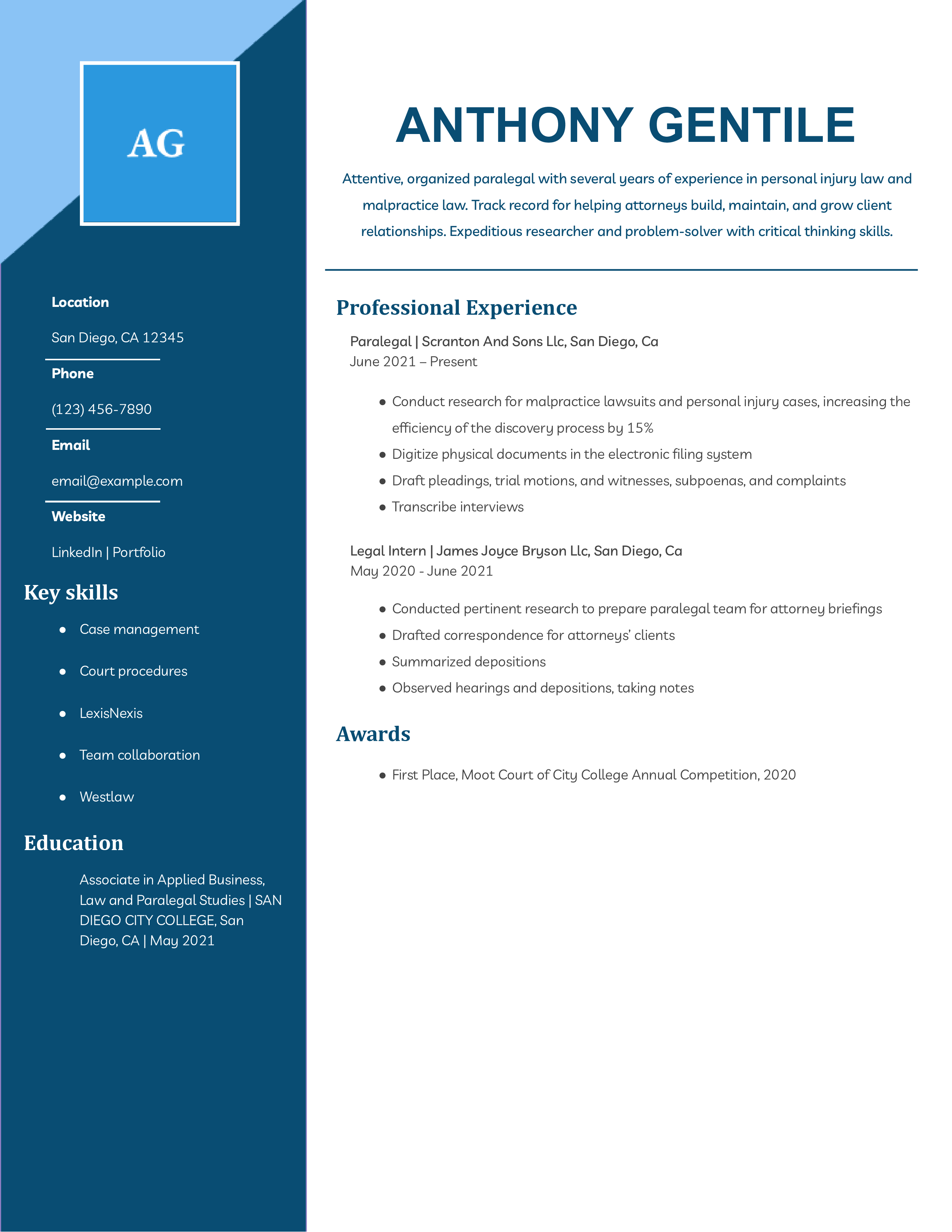 Entry Level Paralegal Resume Example