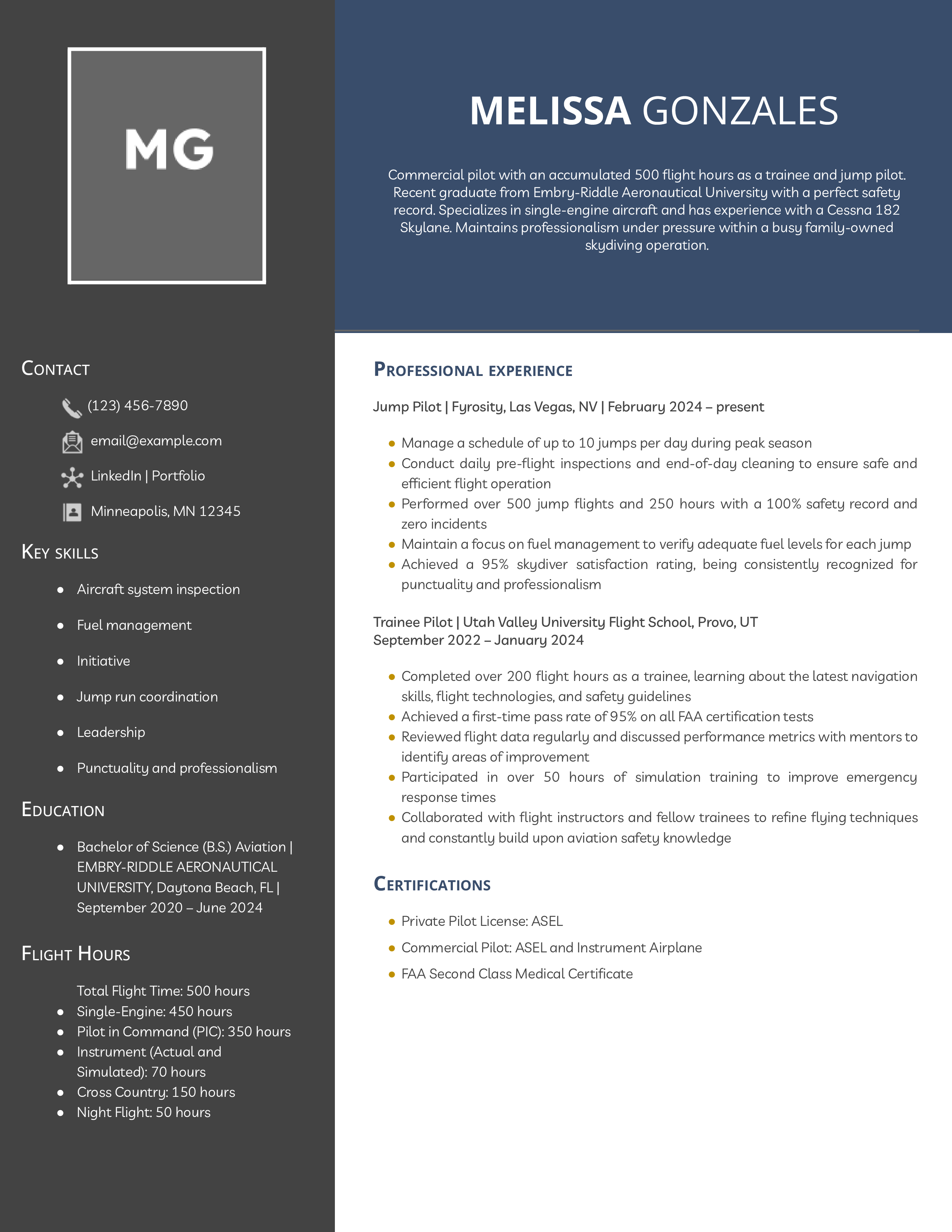 Entry Level Pilot Resume Examples