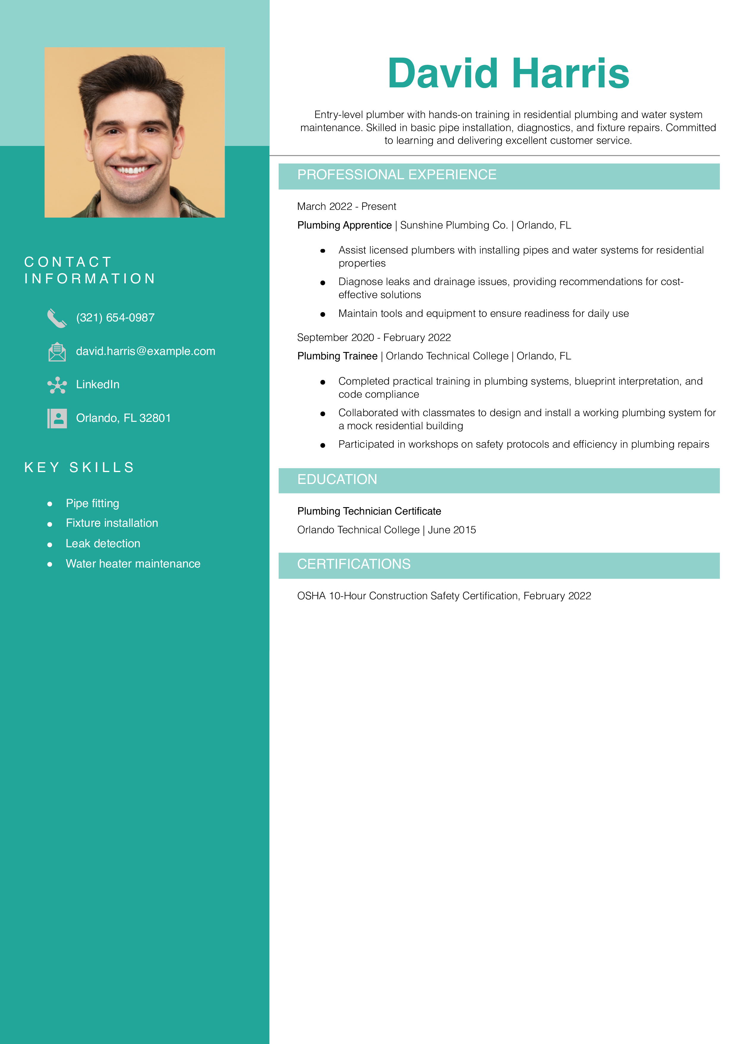 Entry-Level Plumber Resume