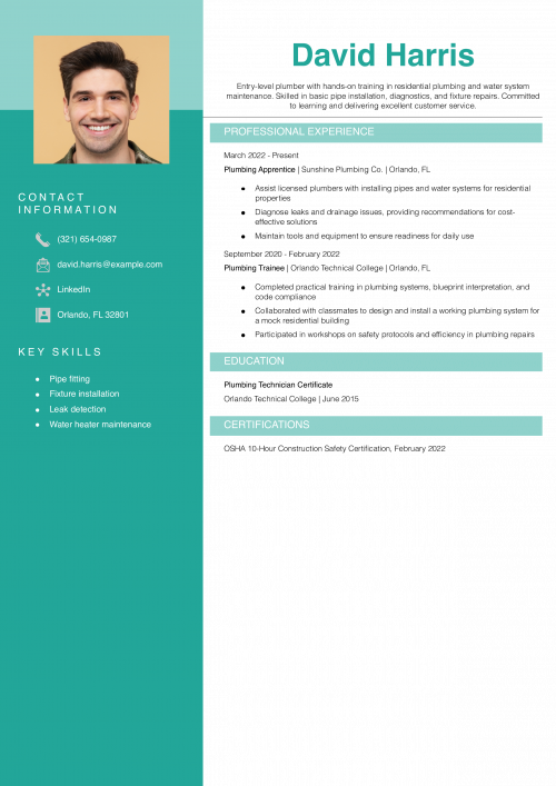 Entry-Level Plumber Resume