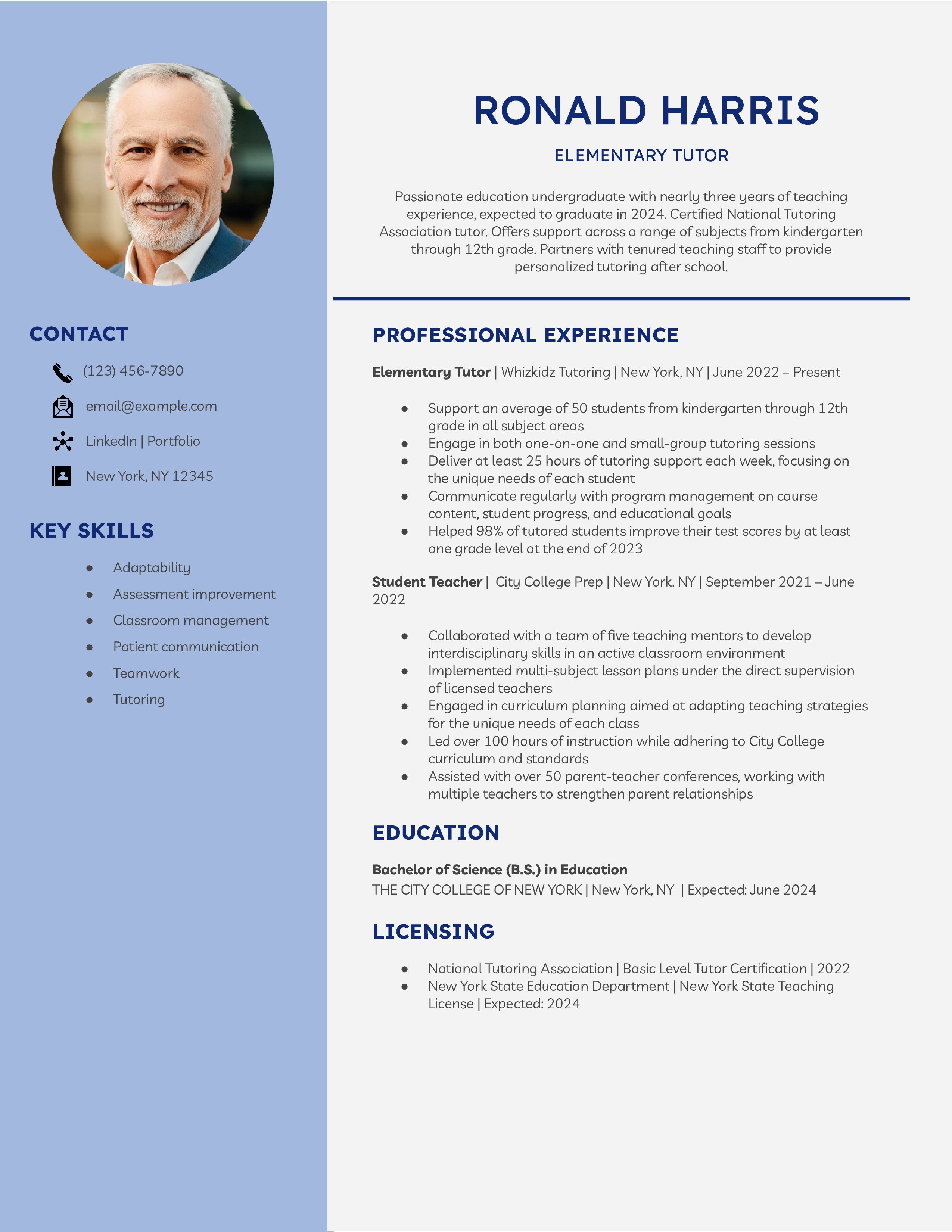 Entry Level Teacher Resume Example