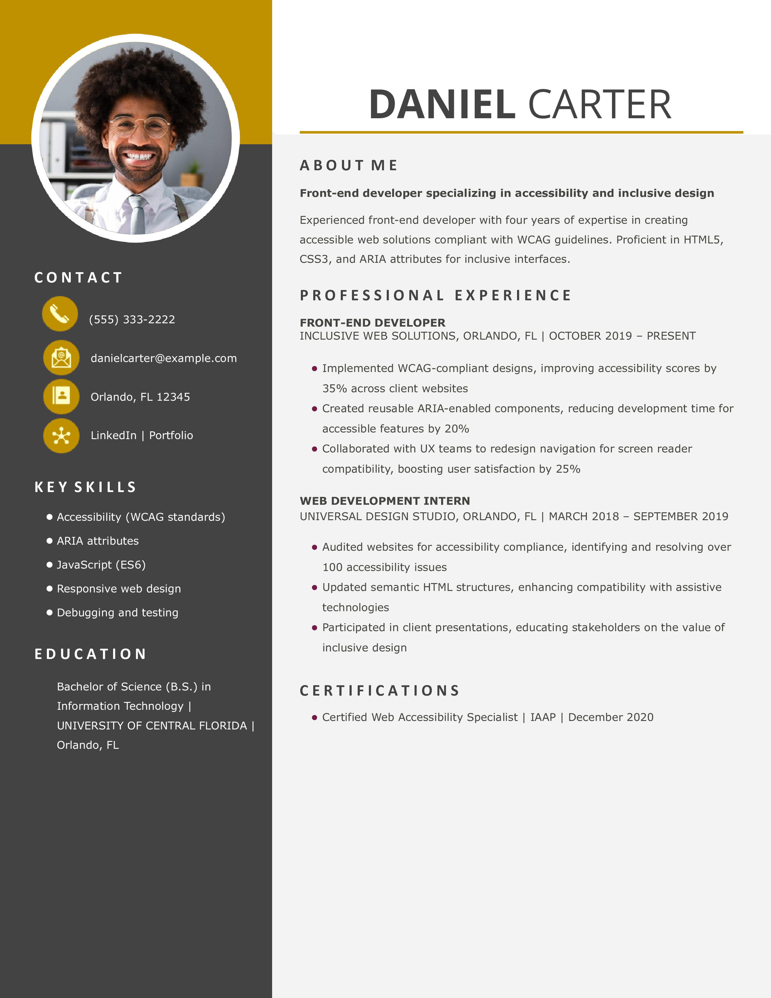Front-End Accessibility Developer Resume Example
