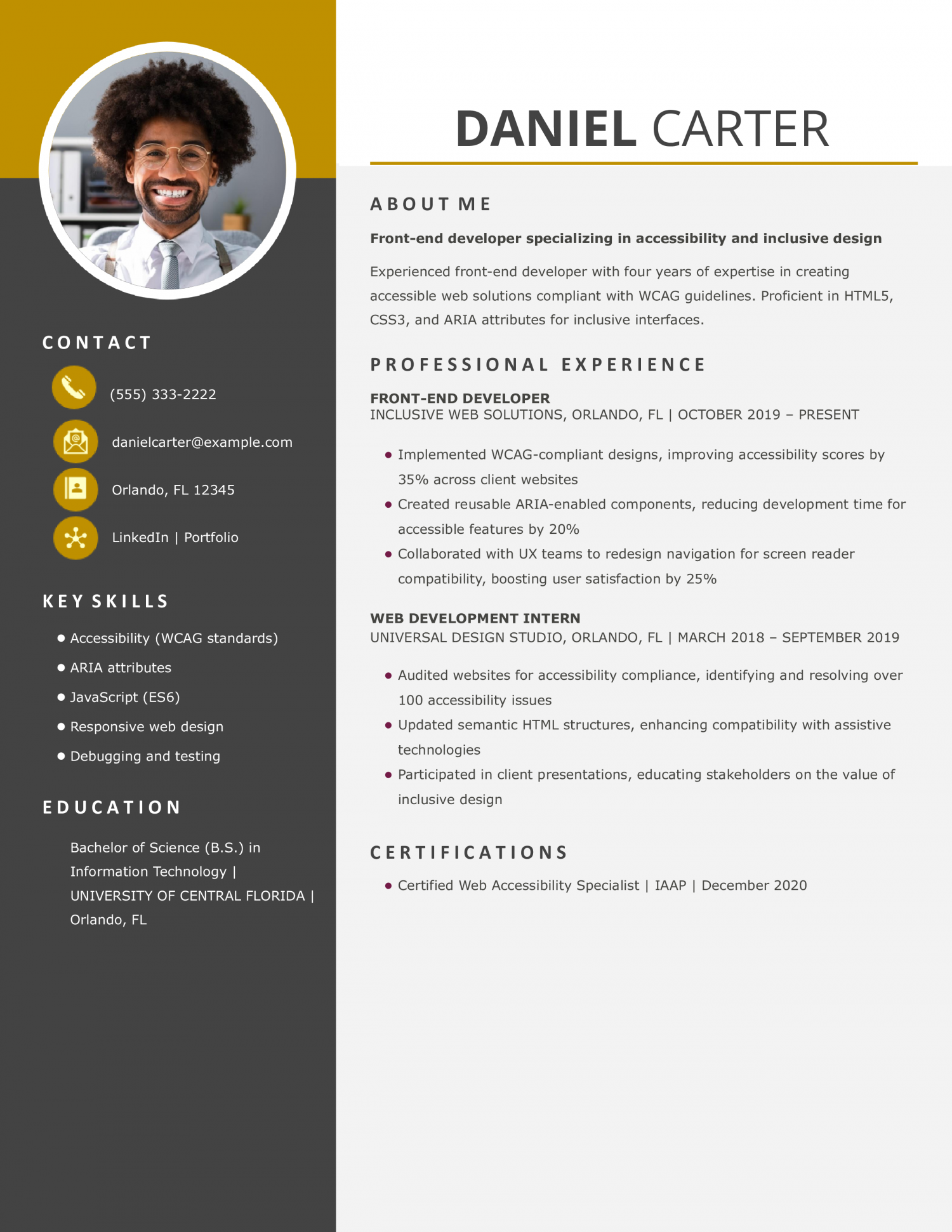 Front-End Accessibility Developer Resume Example