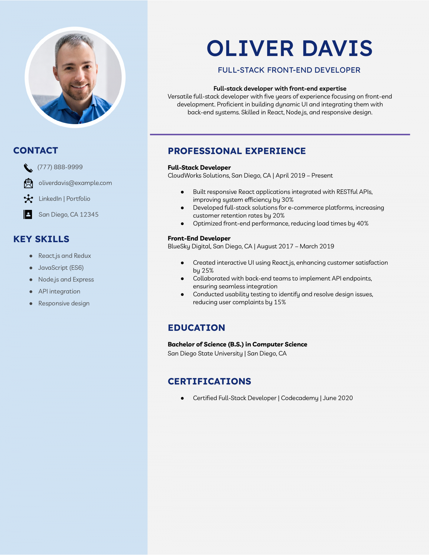 Full-Stack Front-End Developer Resume Example