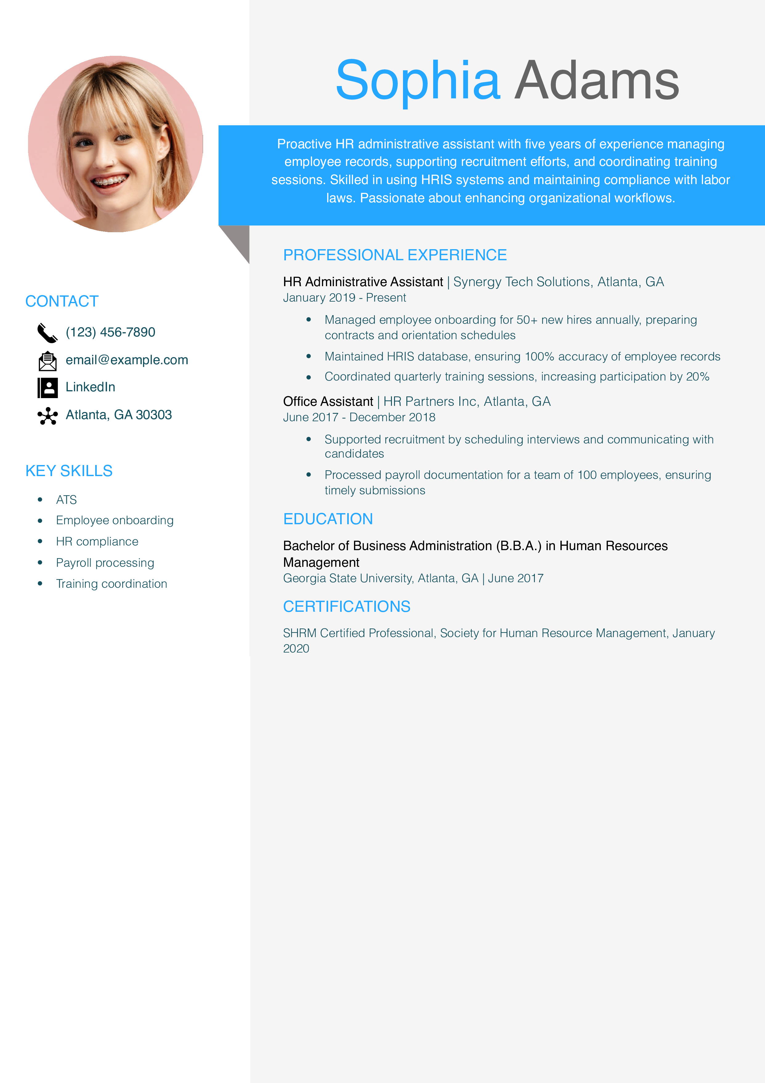 HR Administrative Assistant Resume Example