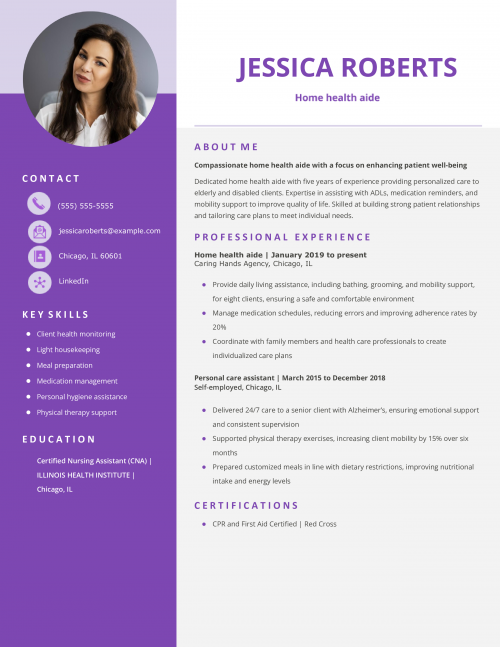 Home Health Aide Resume Example