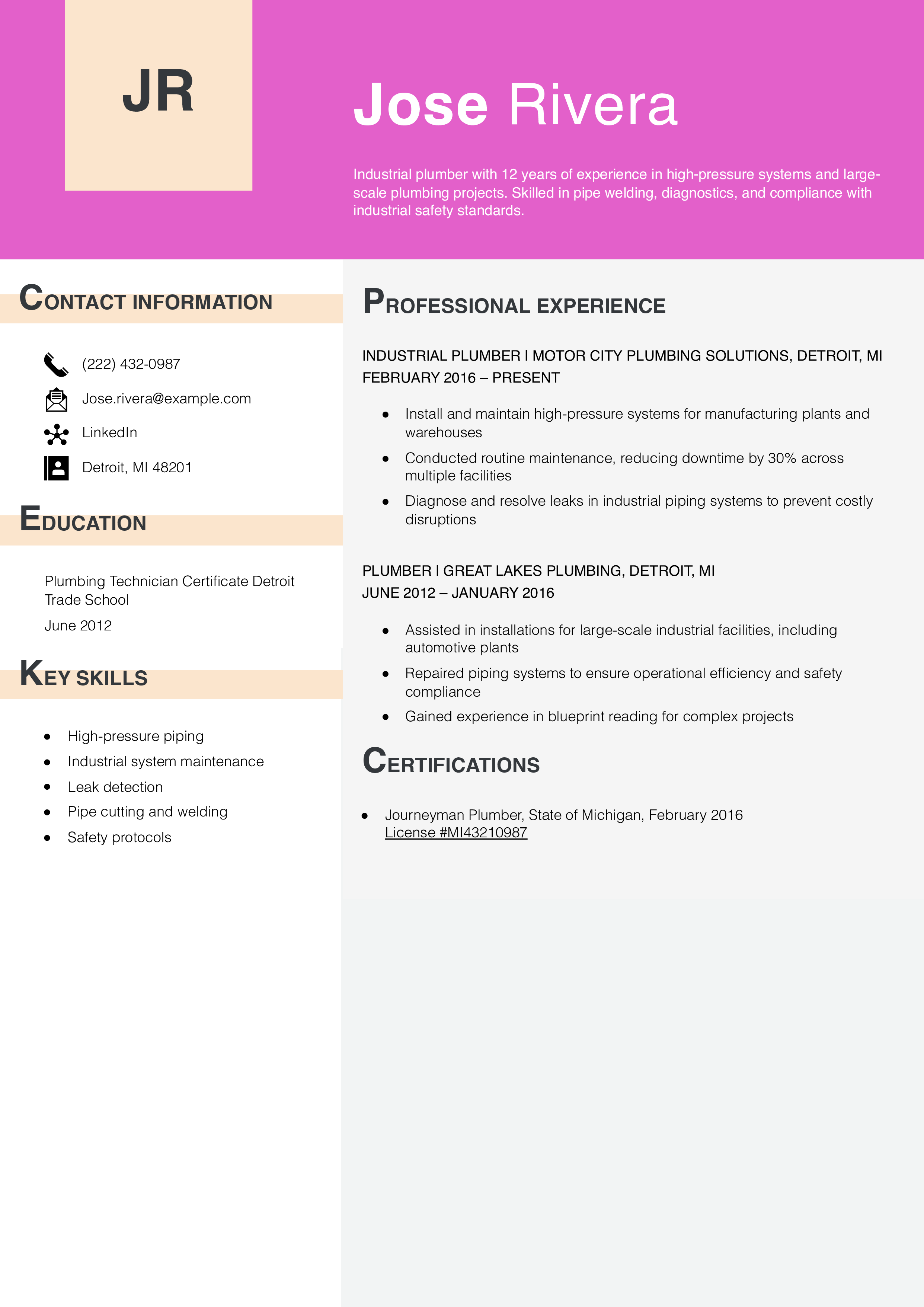 Industrial Plumber Resume Example2