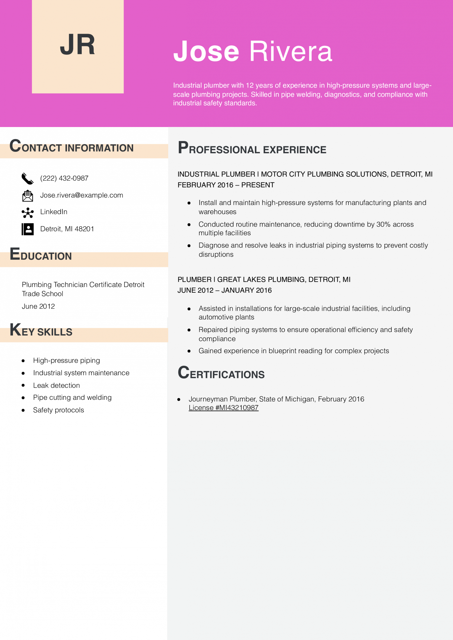 Industrial Plumber Resume Example2