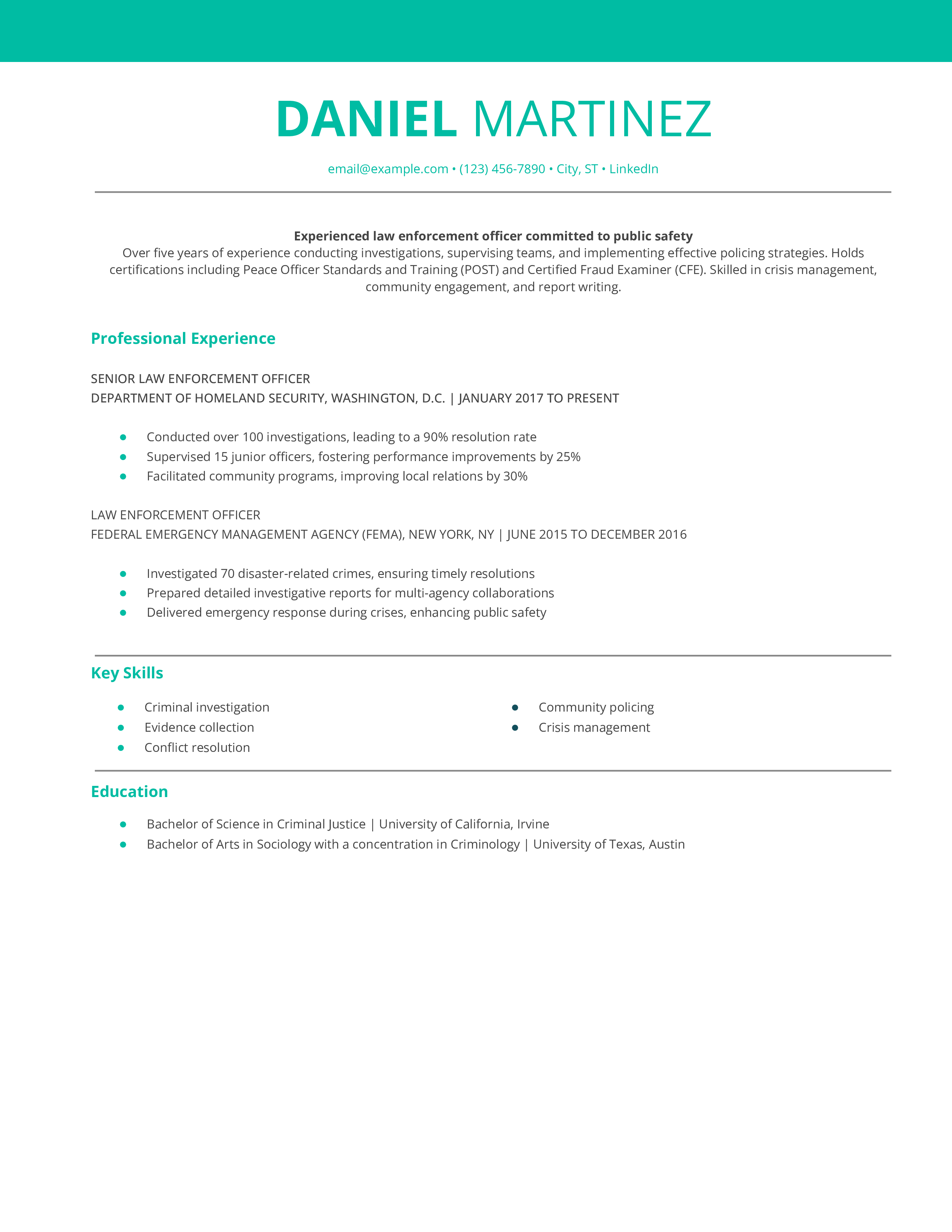 Law Enforcement Officer Resume Example
