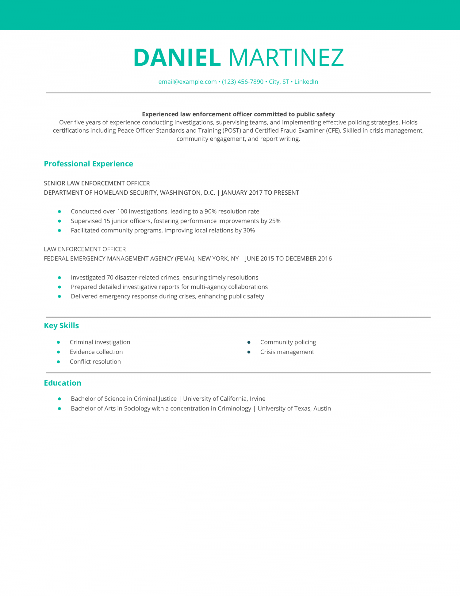 Law Enforcement Officer Resume Example