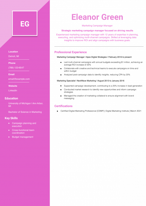 Marketing Campaign Manager Resume