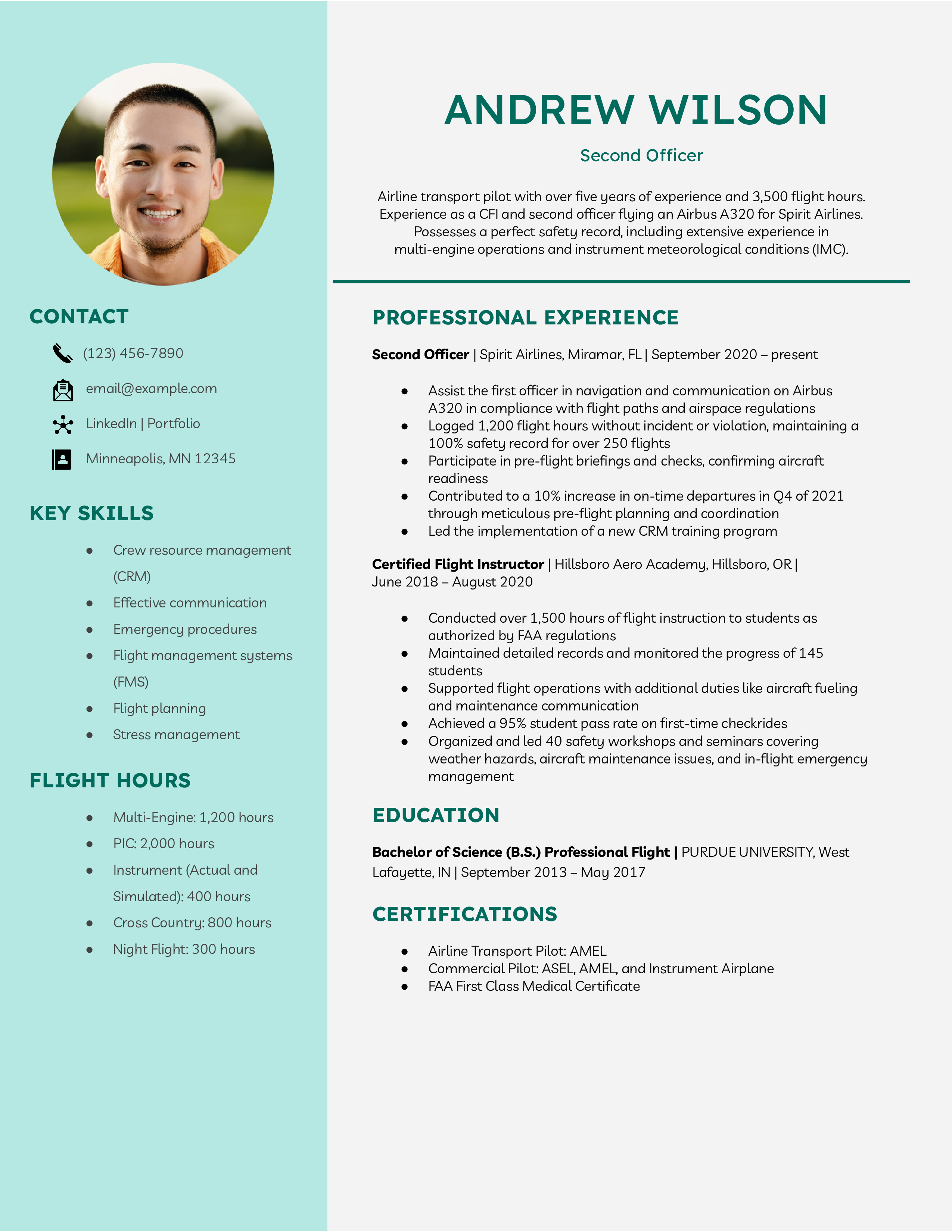 Midlevel Pilot Resume Examples