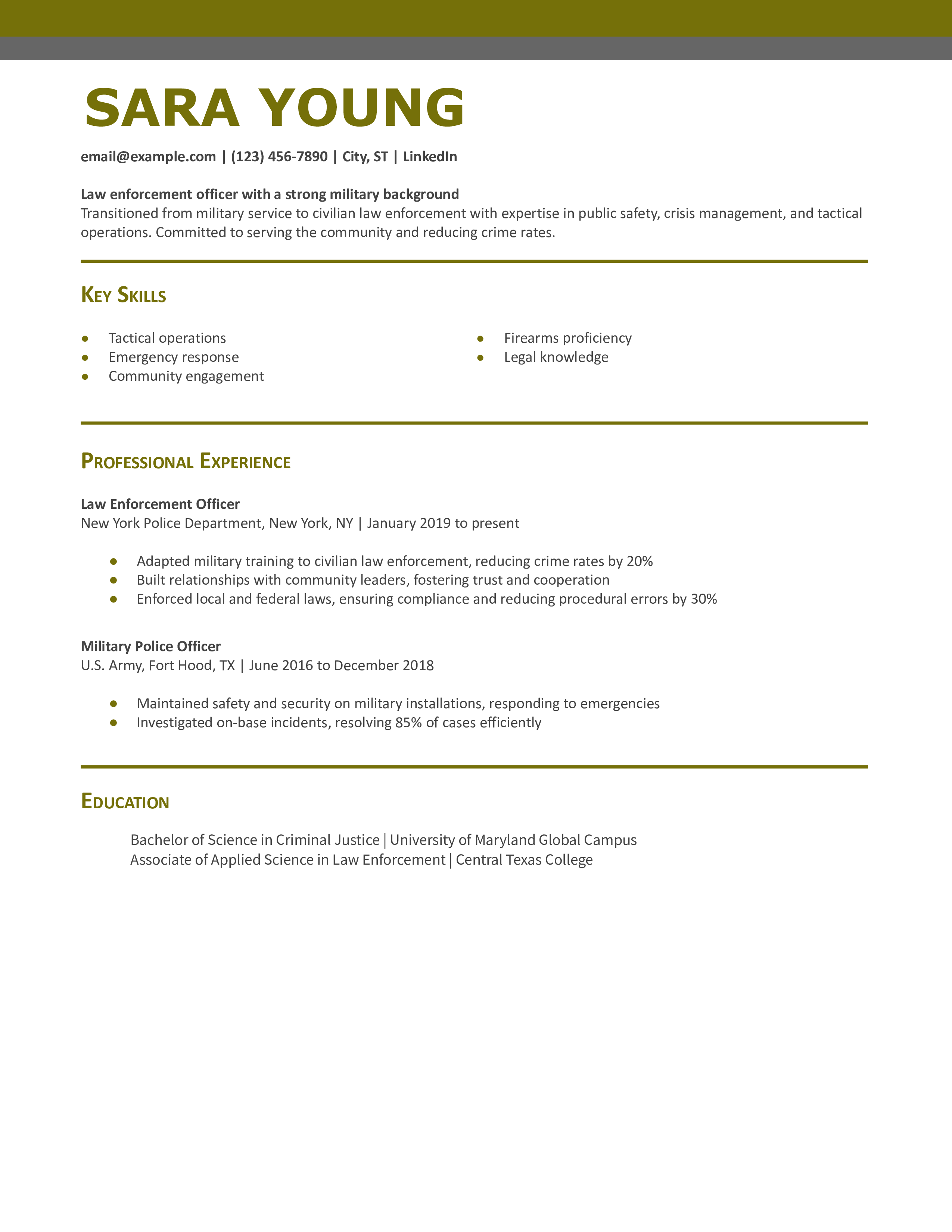 Military to Law Enforcement Officer Resume