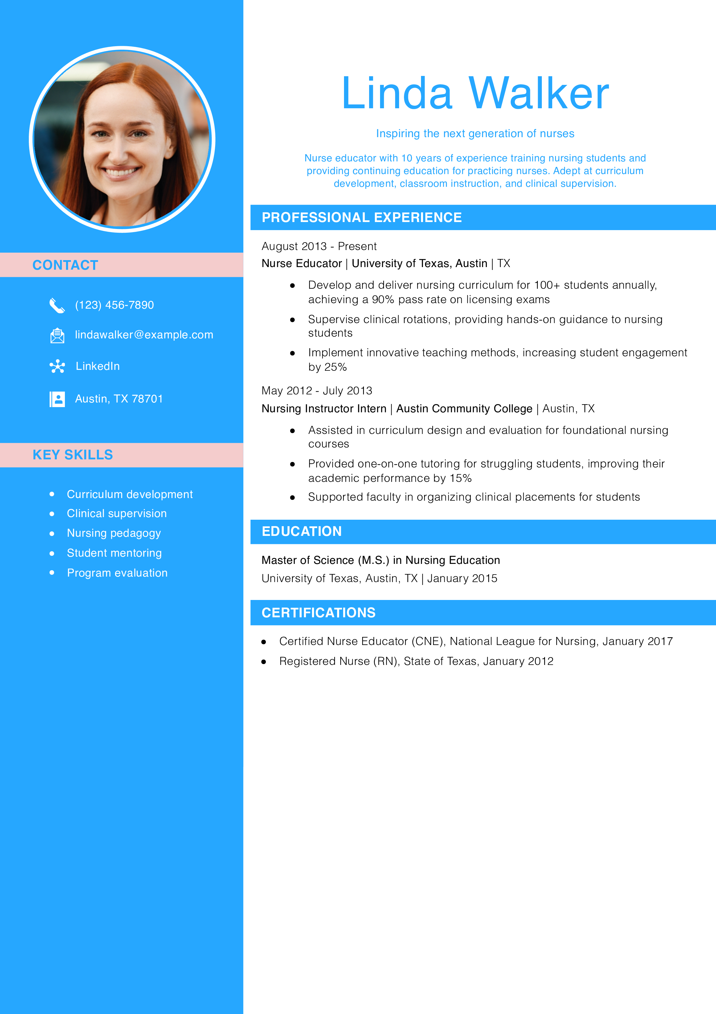 Nurse Educator Resume Example