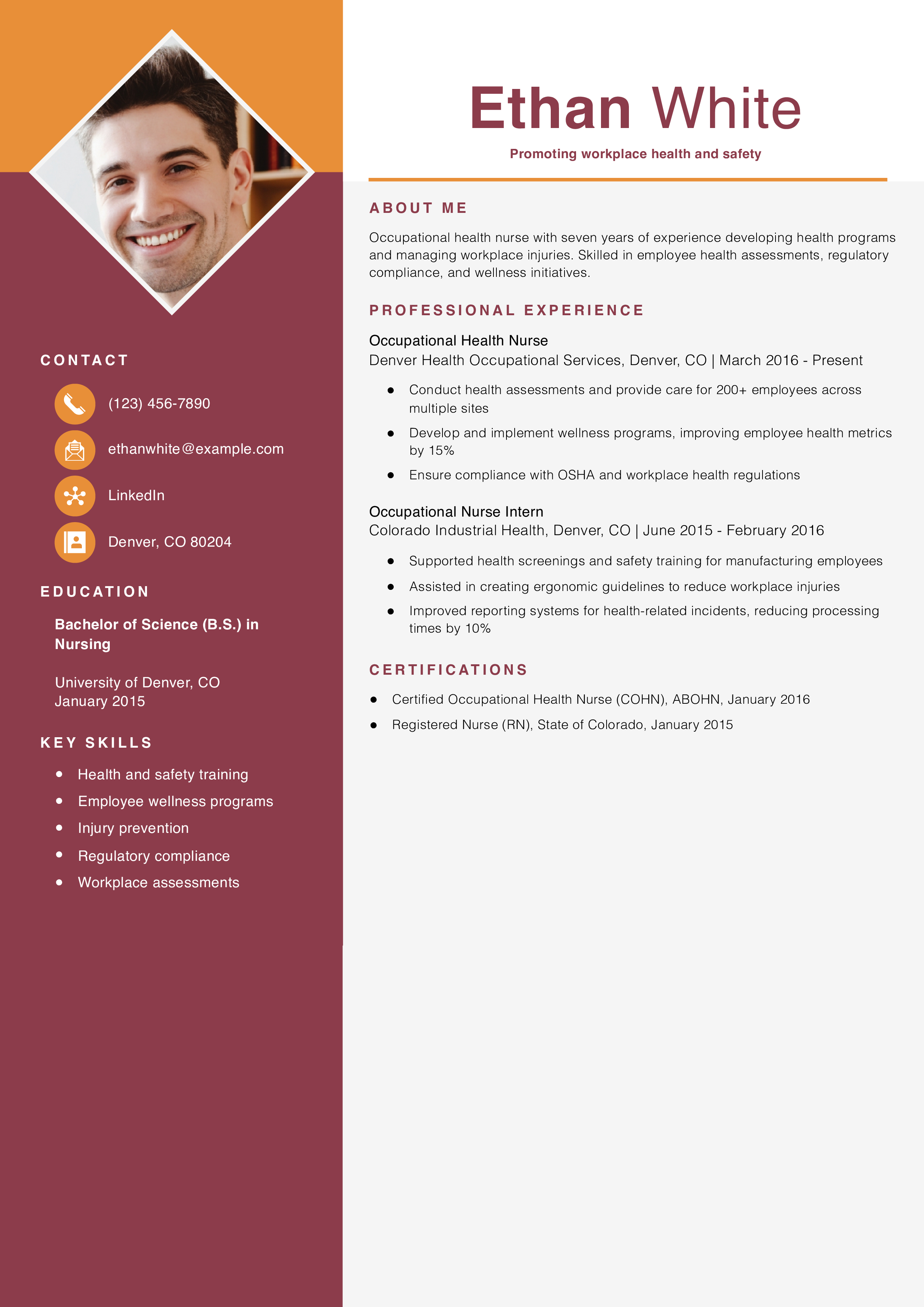 Occupational Health Nurse Resume Example