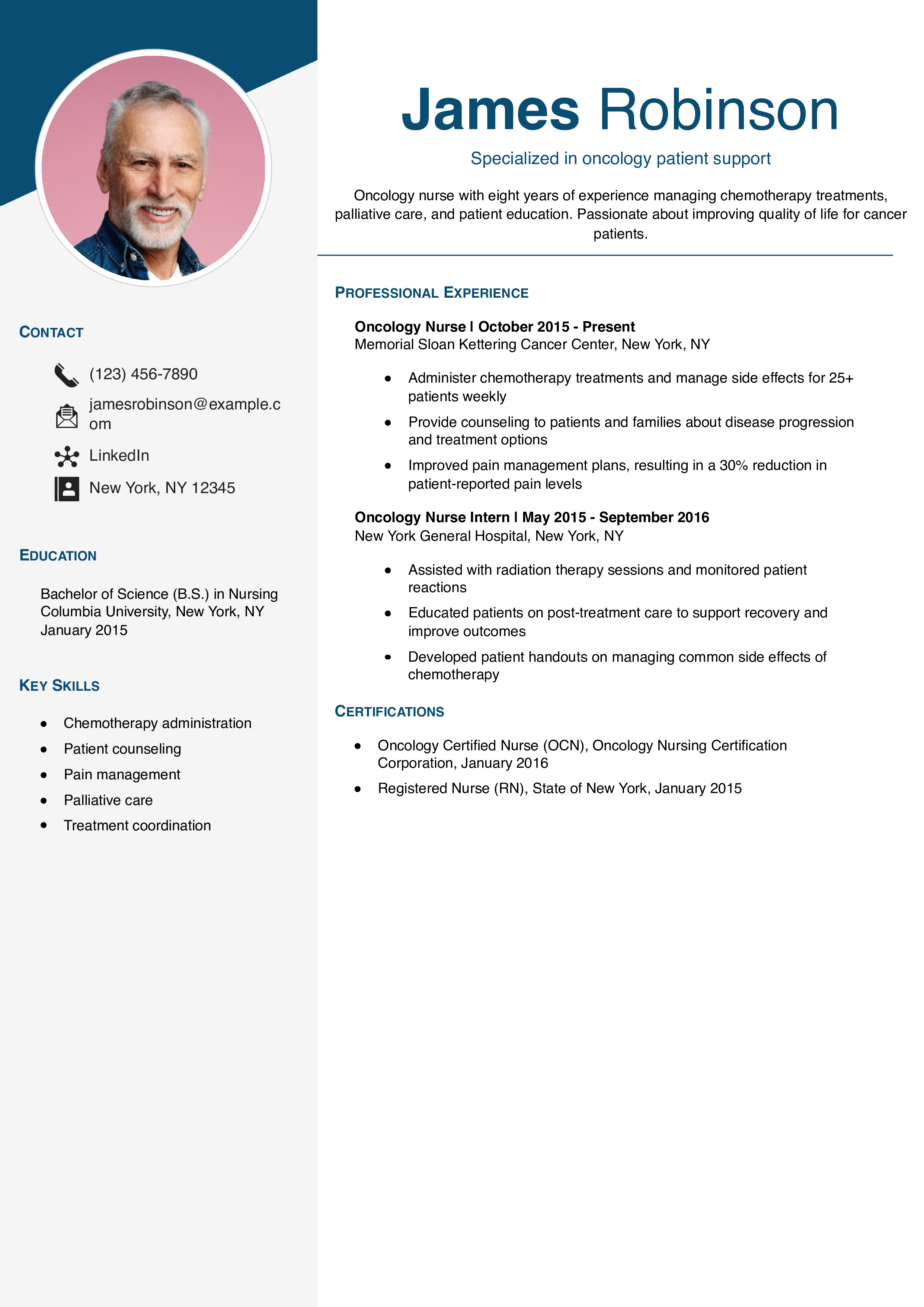 Oncology Nurse Resume Example
