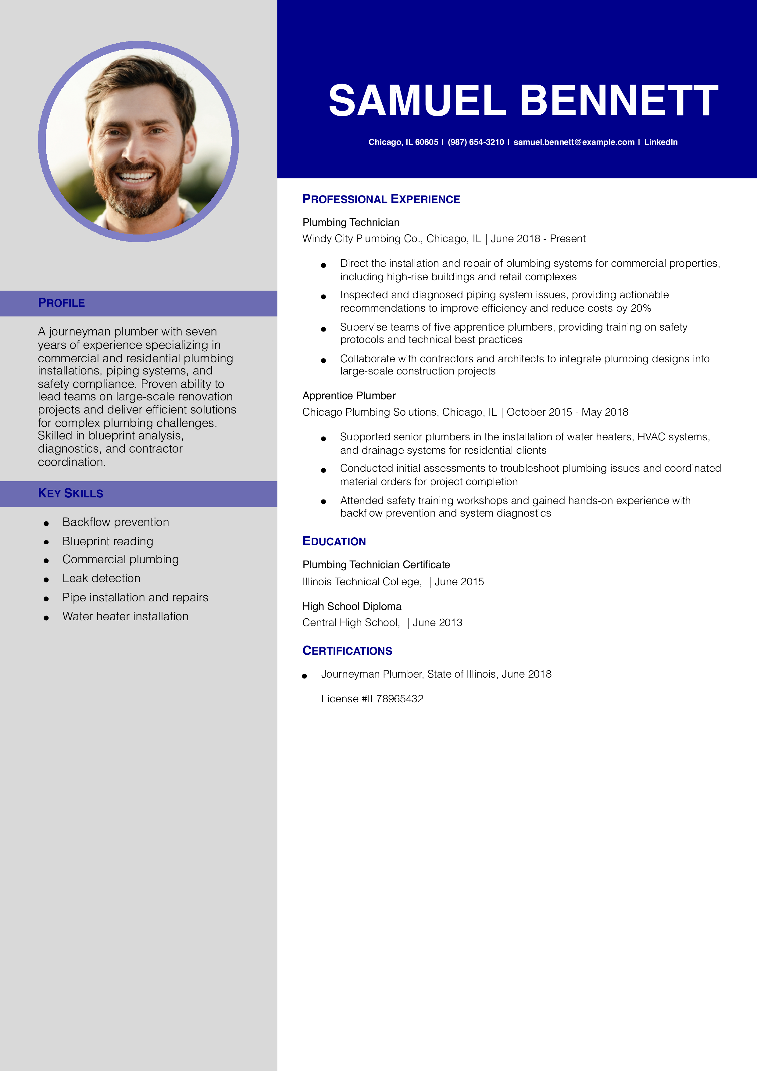 Plumber Resume Example