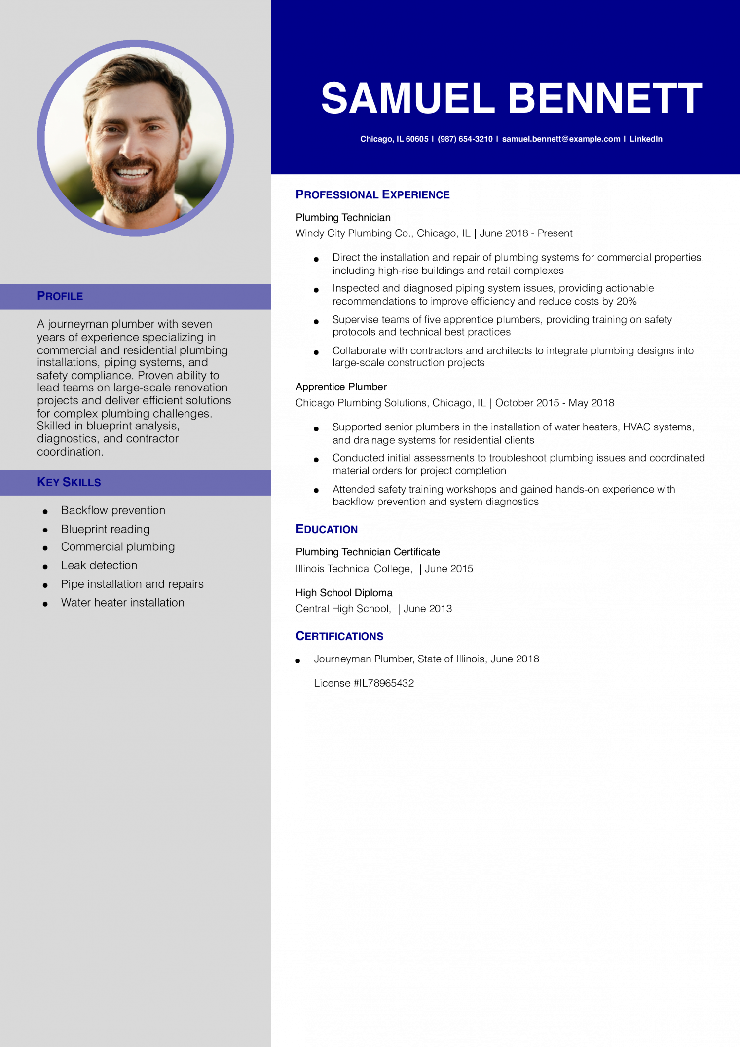 Plumber Resume Example
