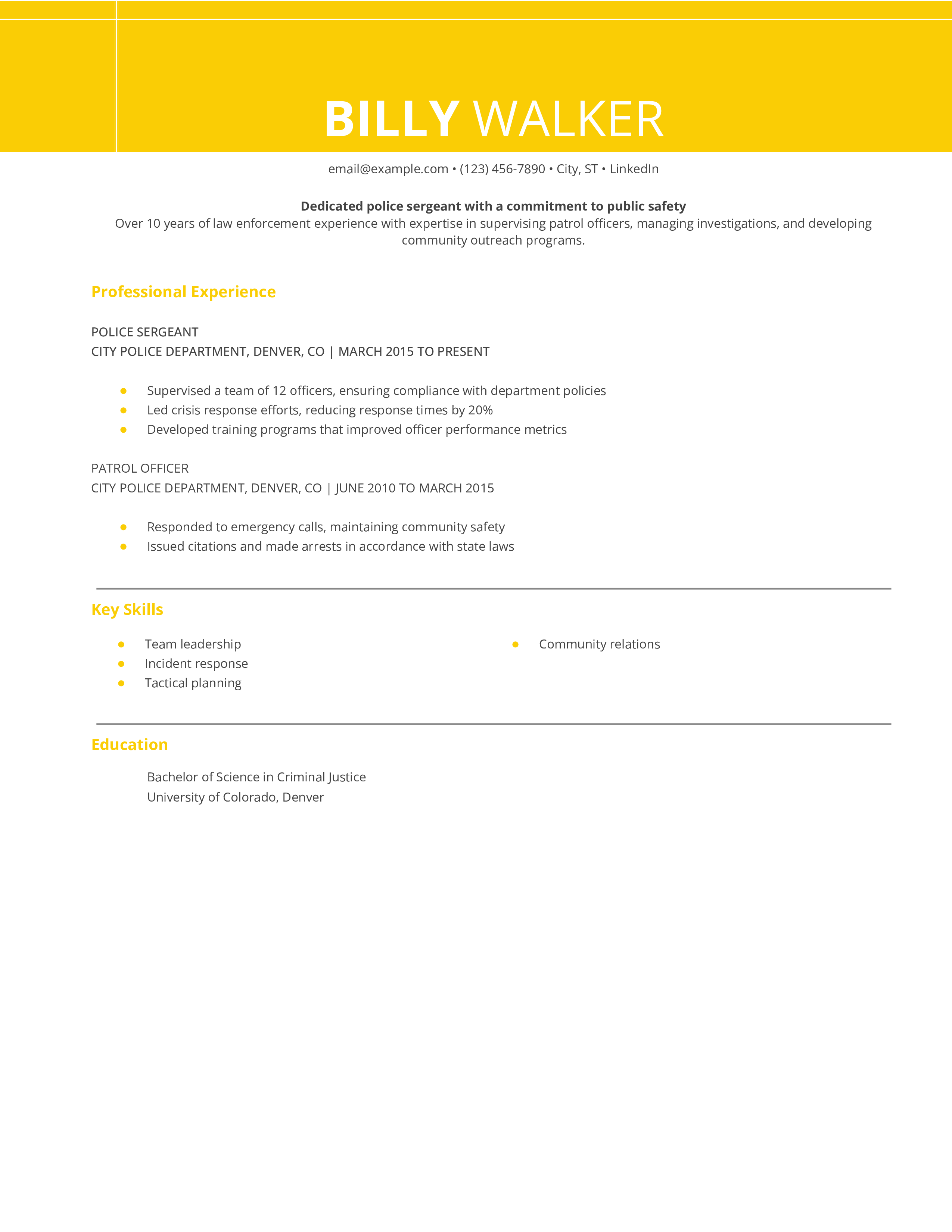 Police Sergeant Resume Example