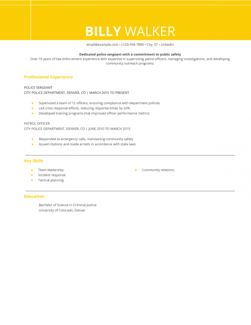 Police Sergeant Resume Example