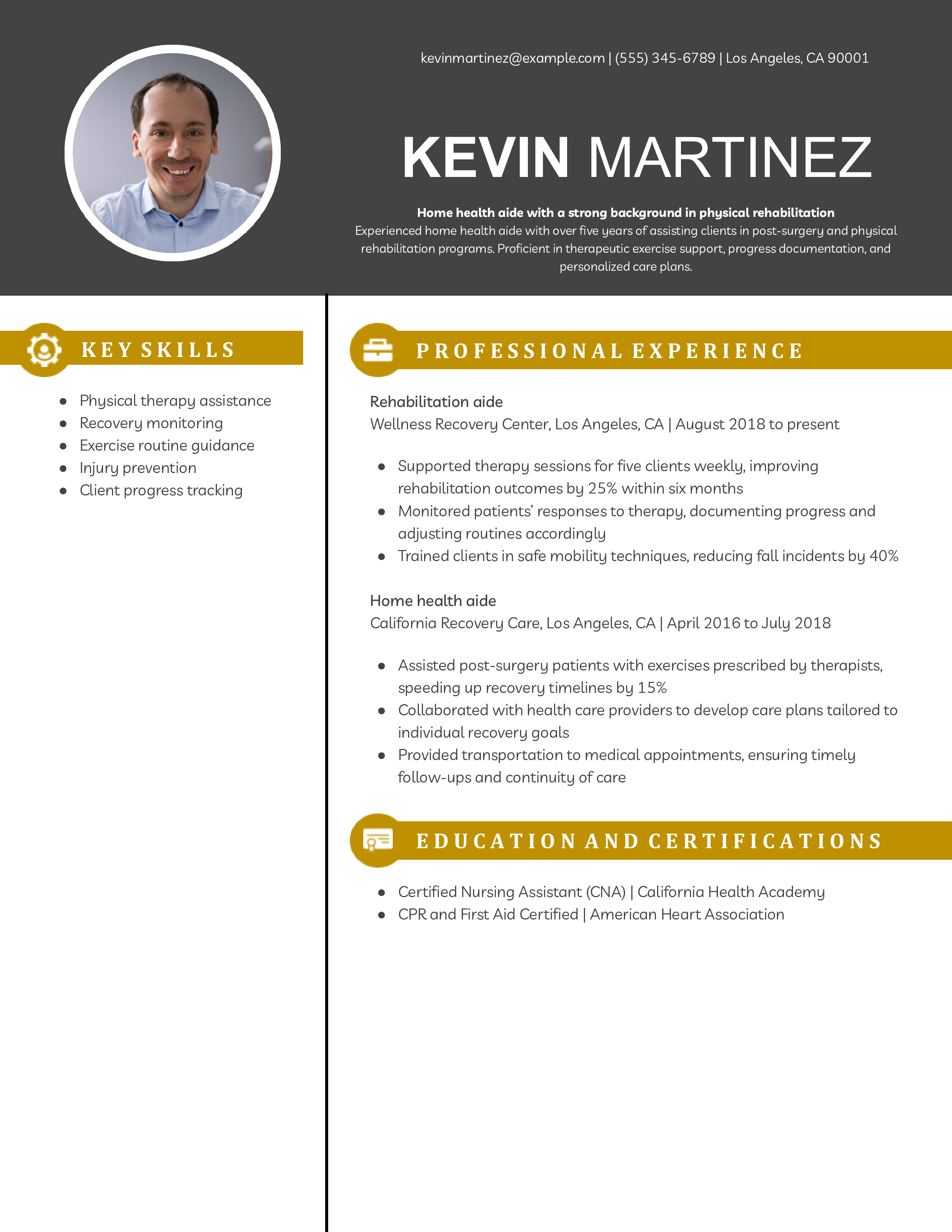 Post-Surgical Home Health Aide Resume Example