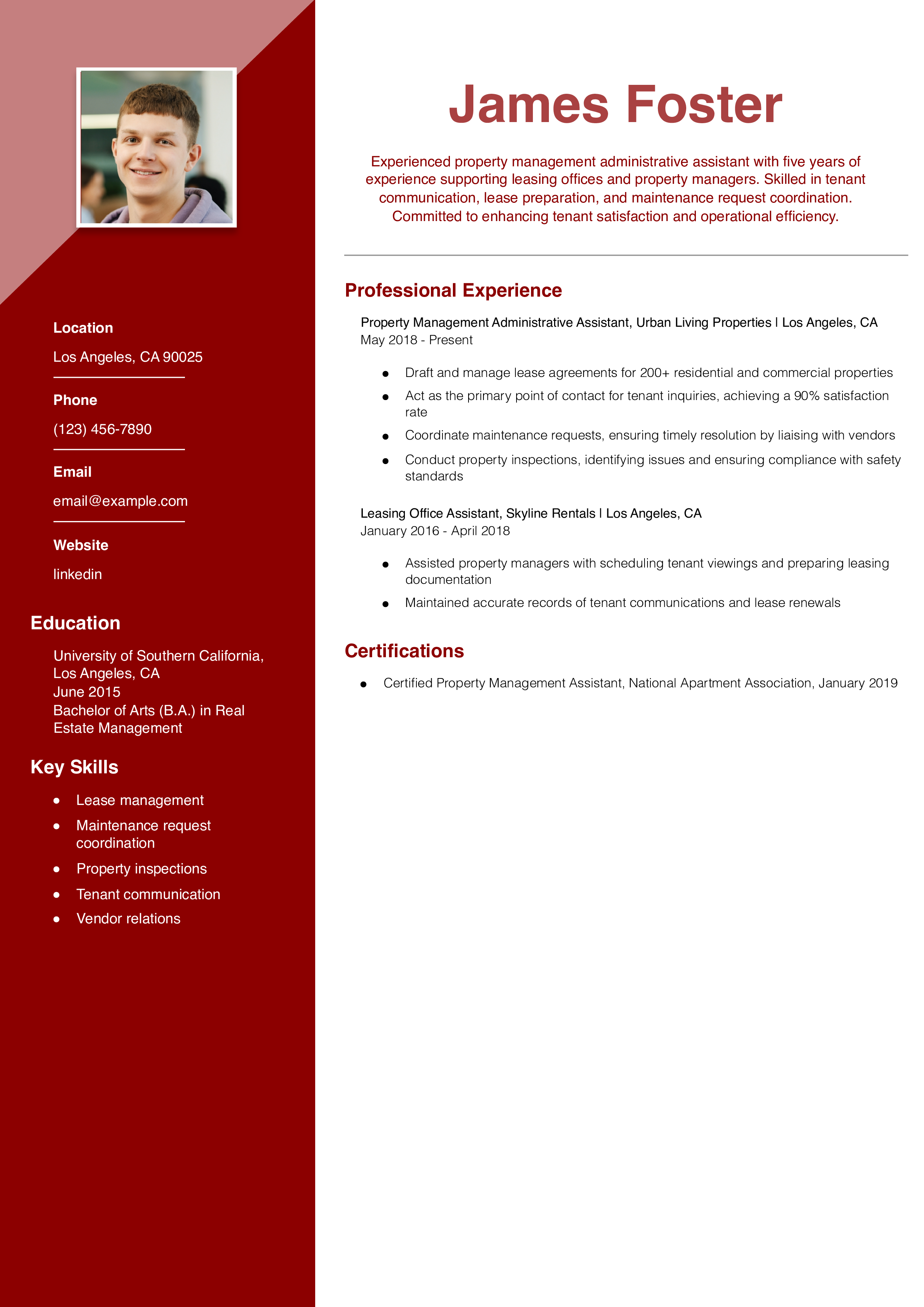 Property Management Administrative Assistant Resume Example