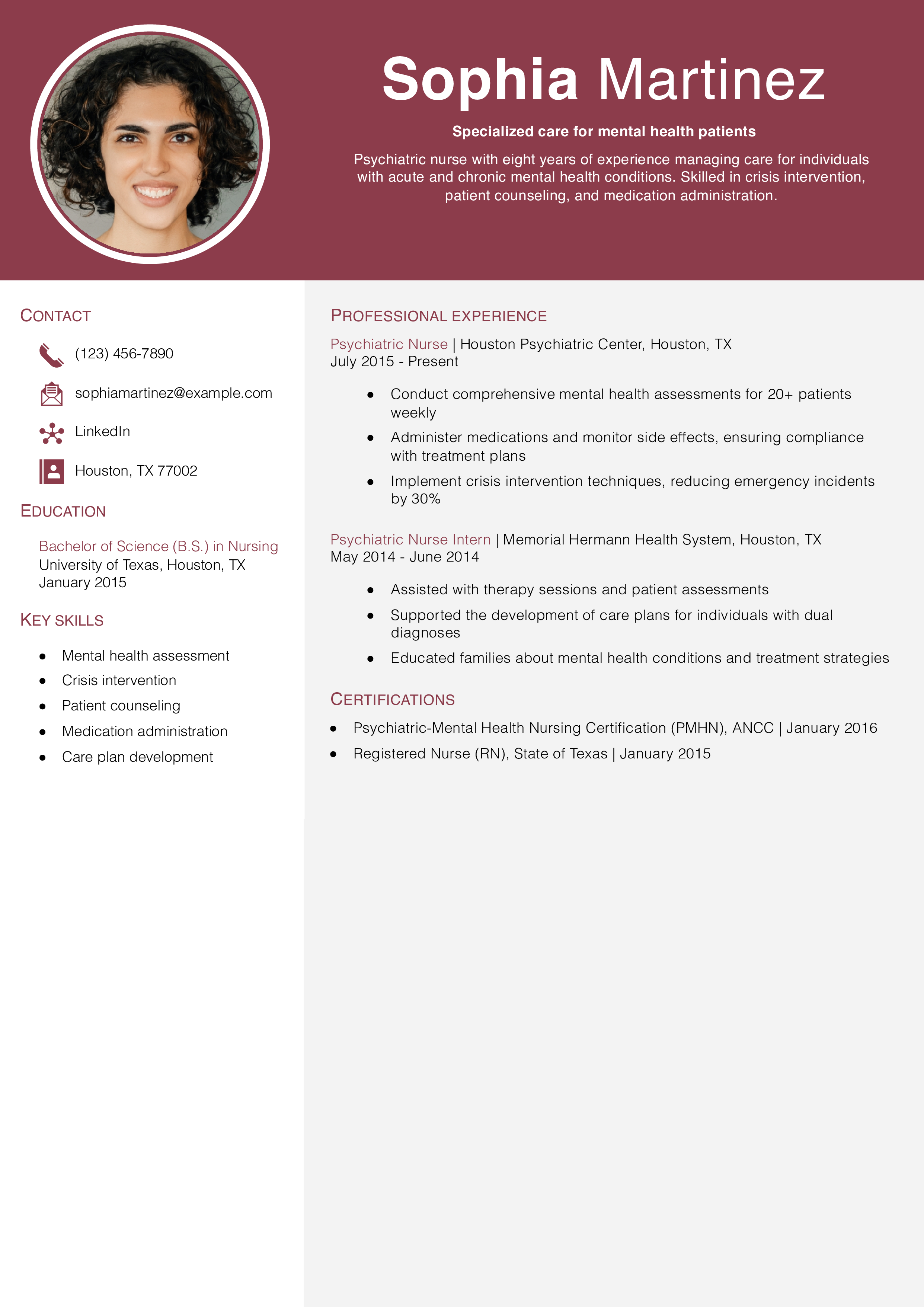 Psychiatric Nurse Resume Example