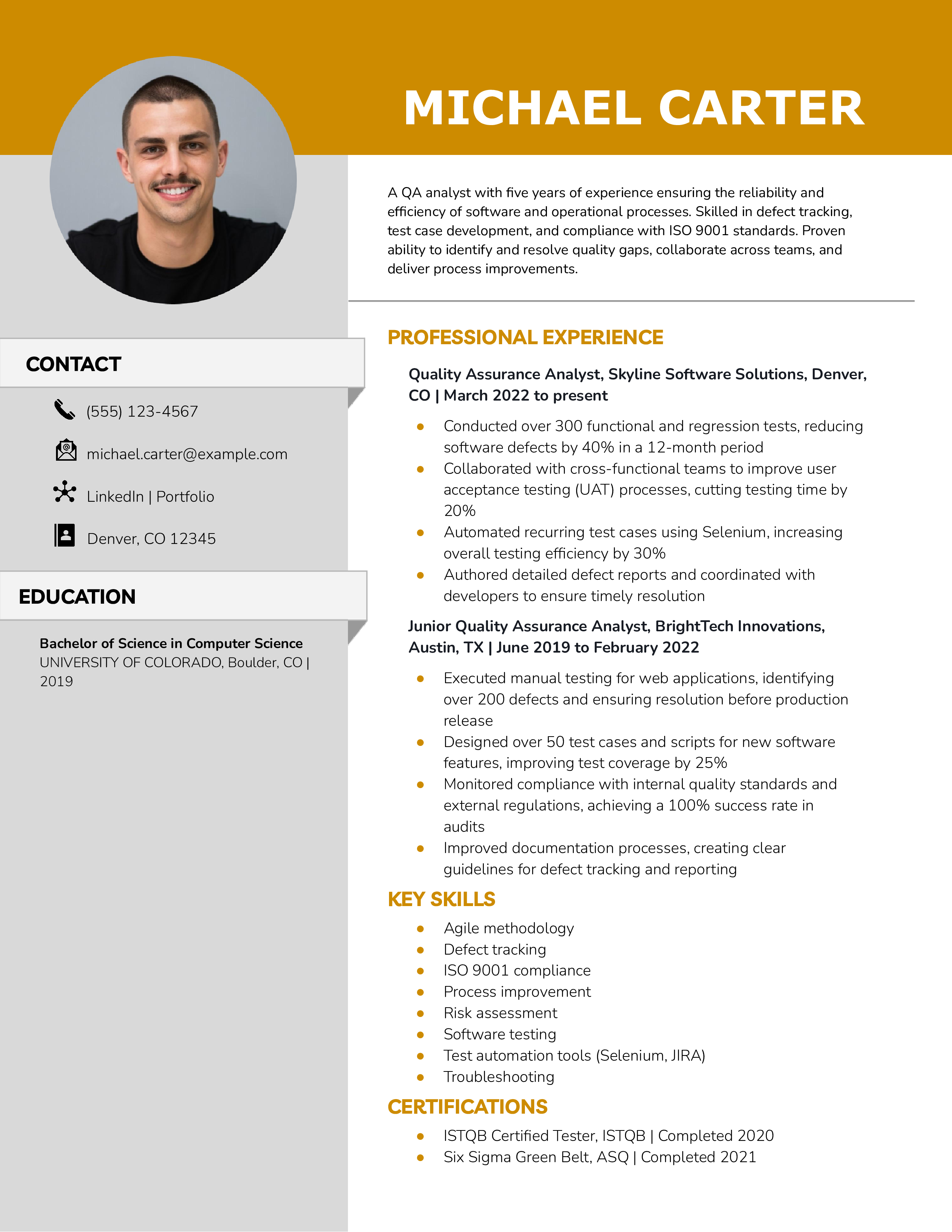 Quality Assurance Analyst Resume Example
