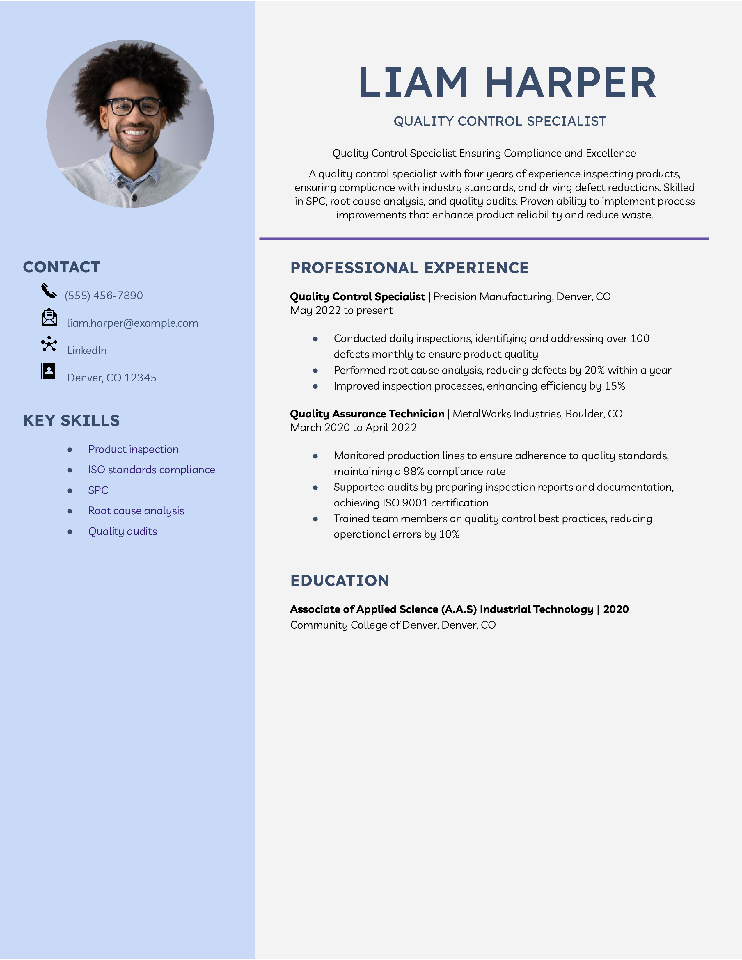 Quality Control Specialist Resume Example