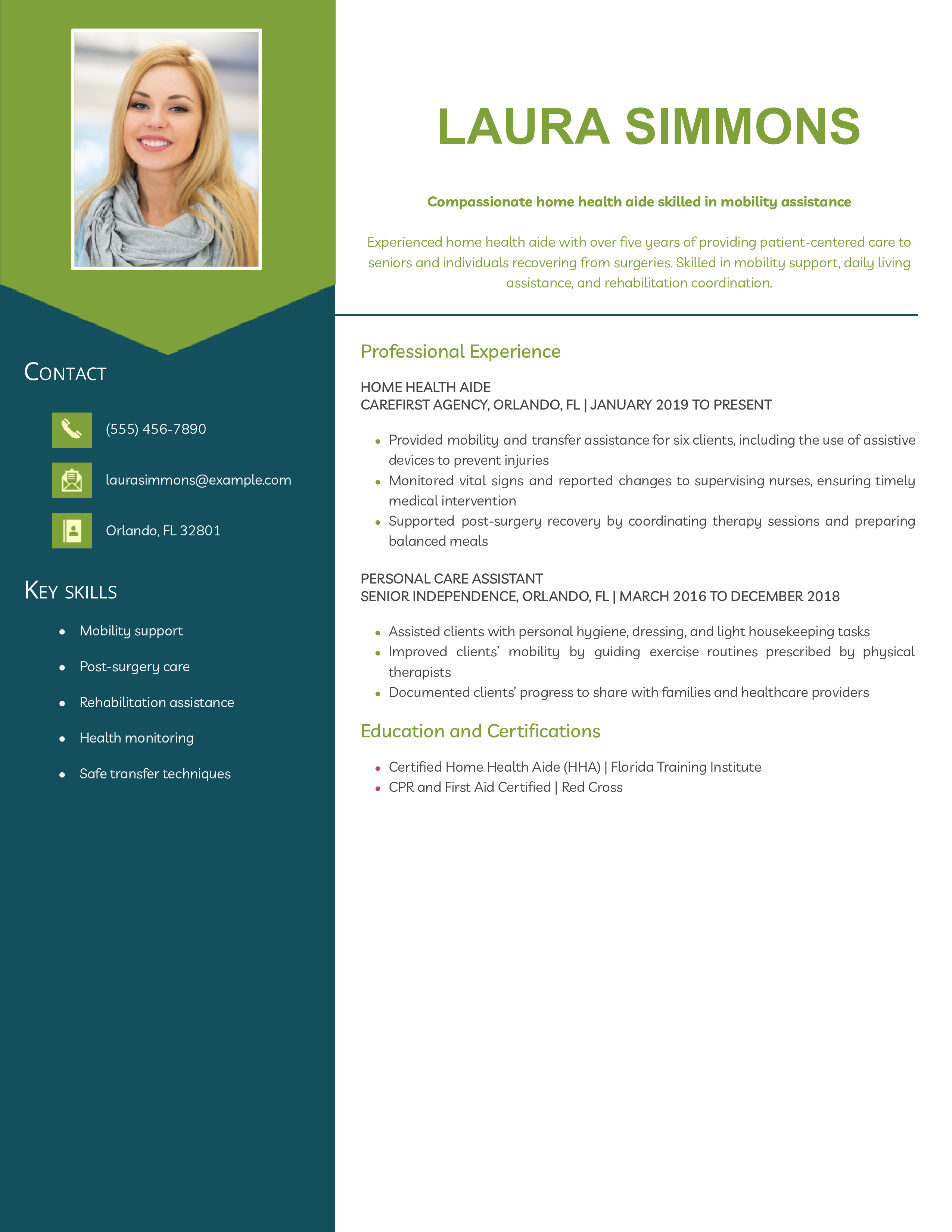 Rehabilitation Home Health Aide Resume Example