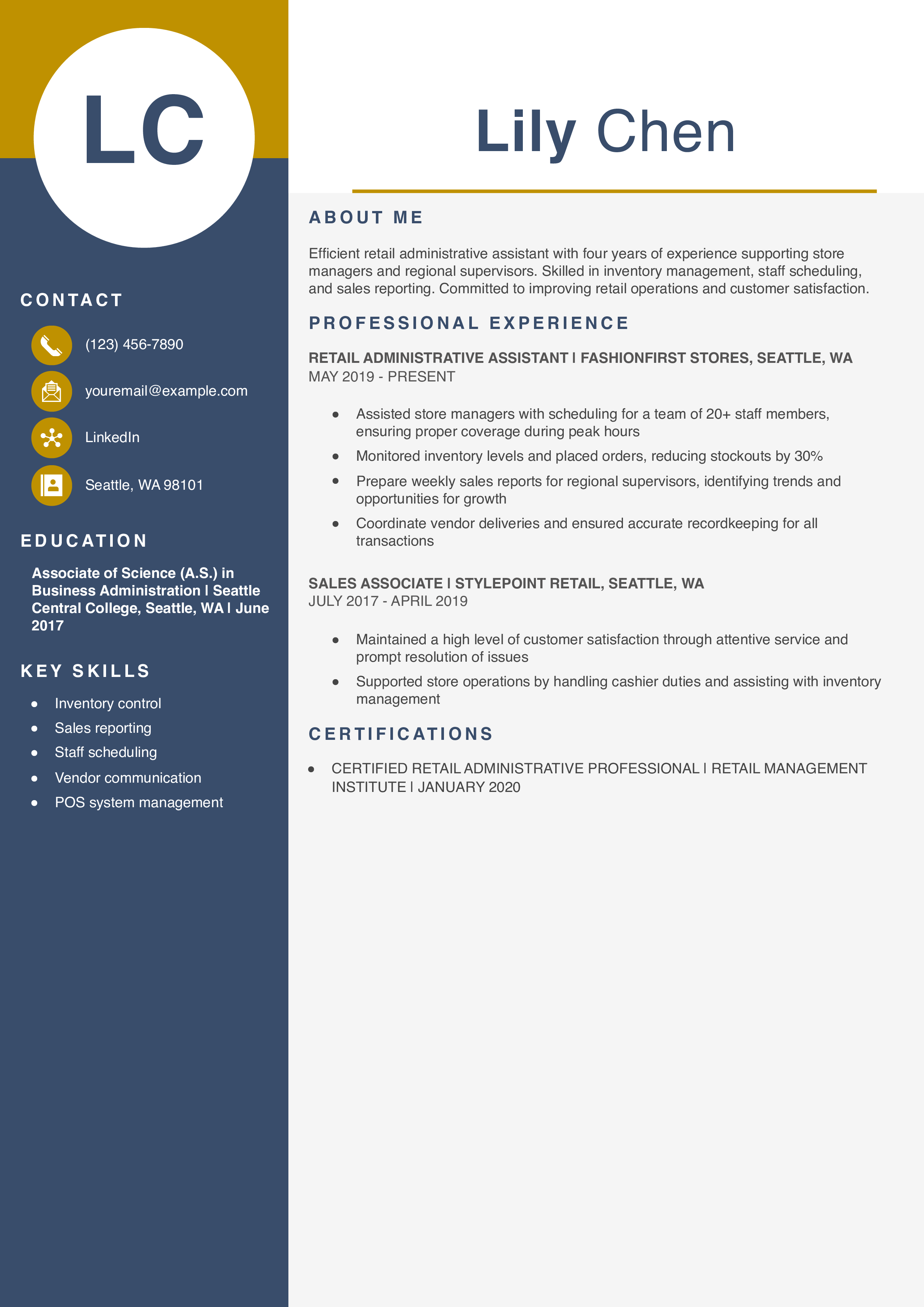 Retail Administrative Assistant Resume Example