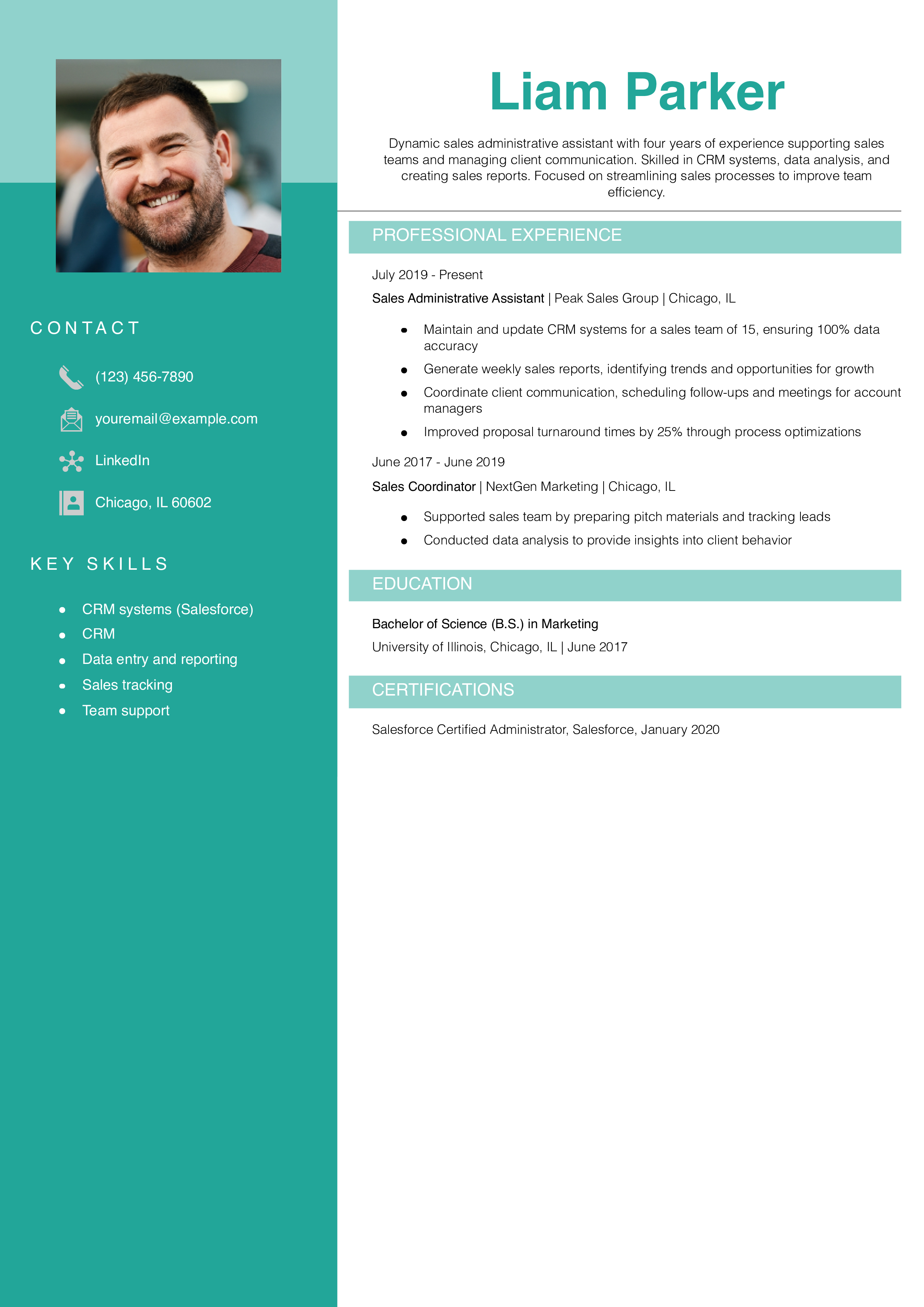 Sales Administrative Assistant Resume Example