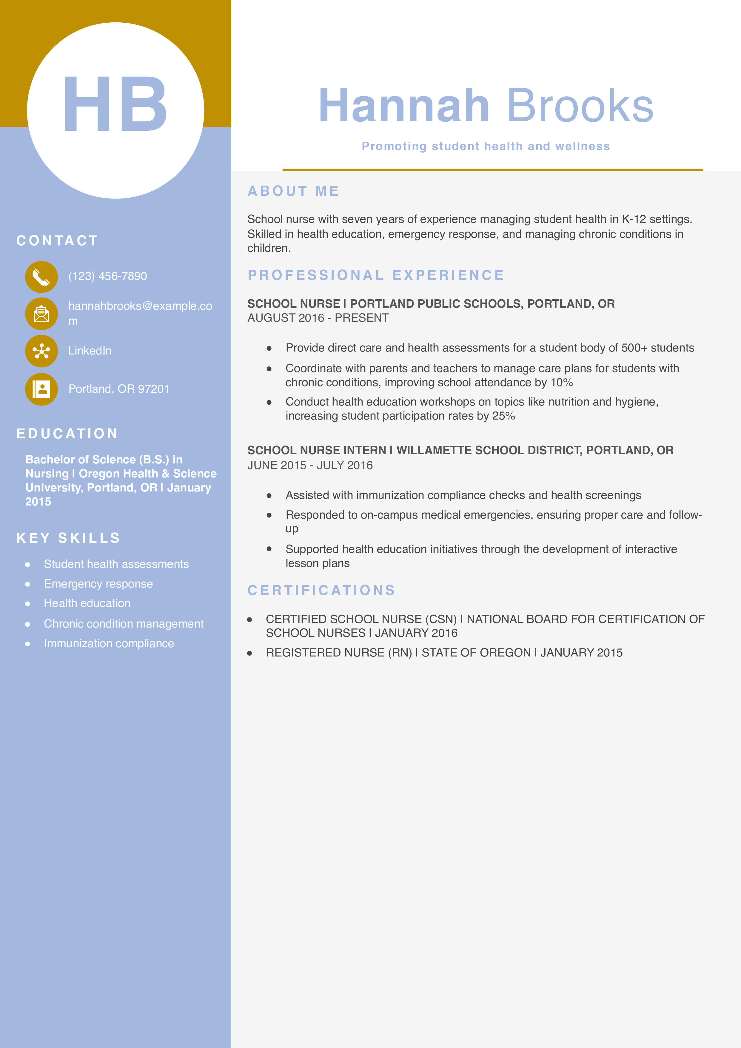 School Nurse Resume Example