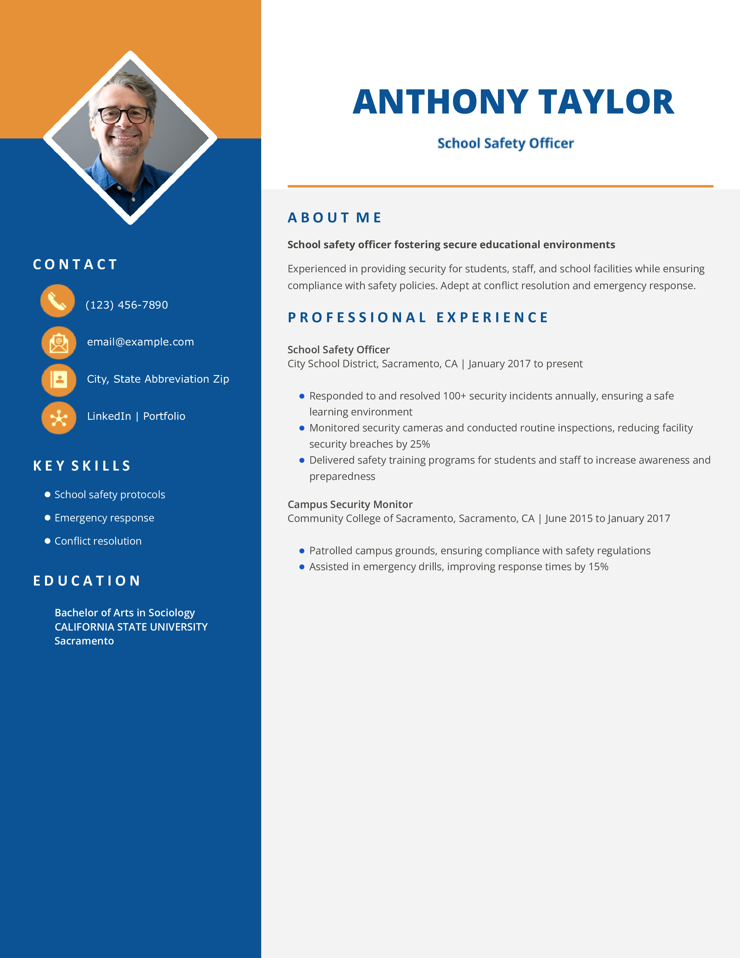 School Safety Officer Resume Example