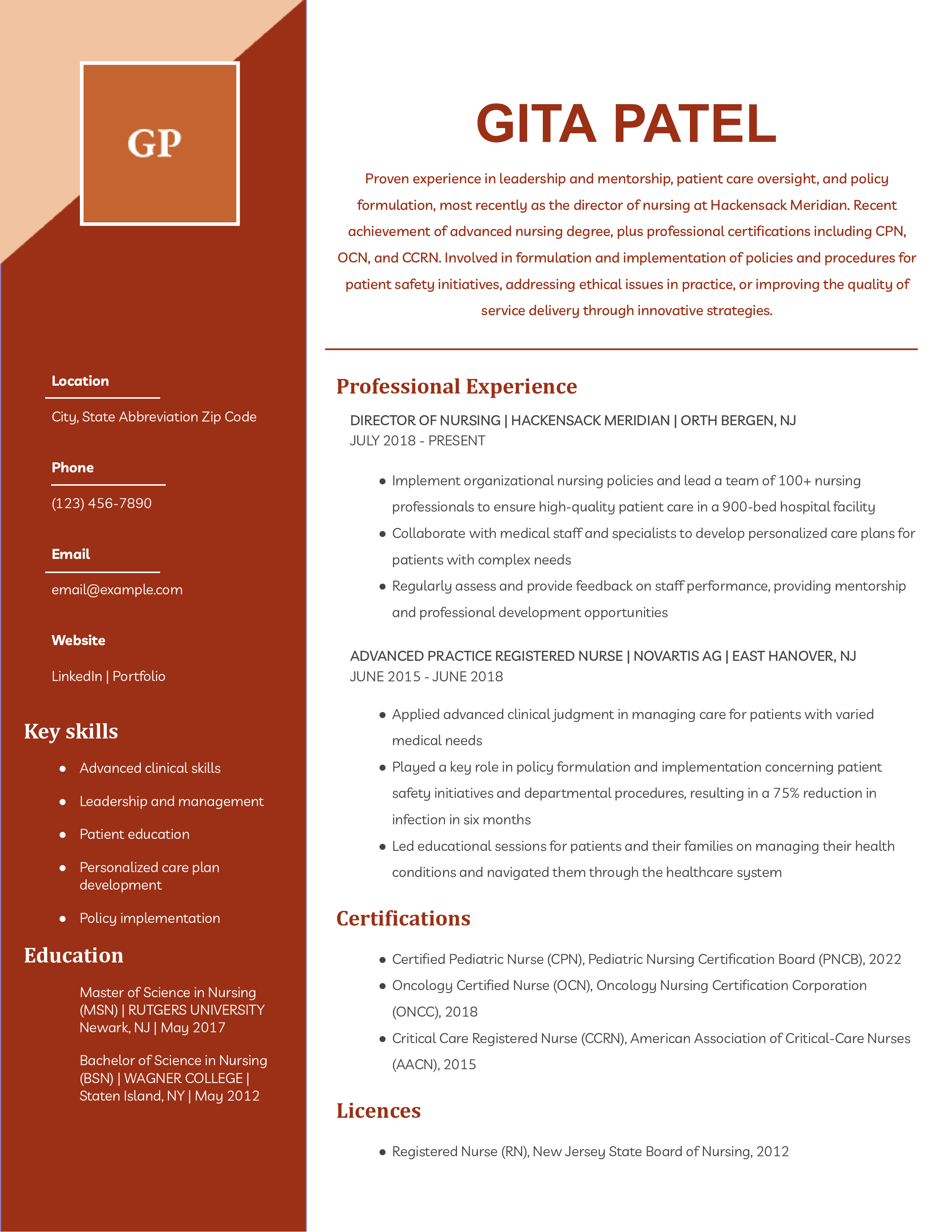 Senior Level New Grad Nursing Resume Example