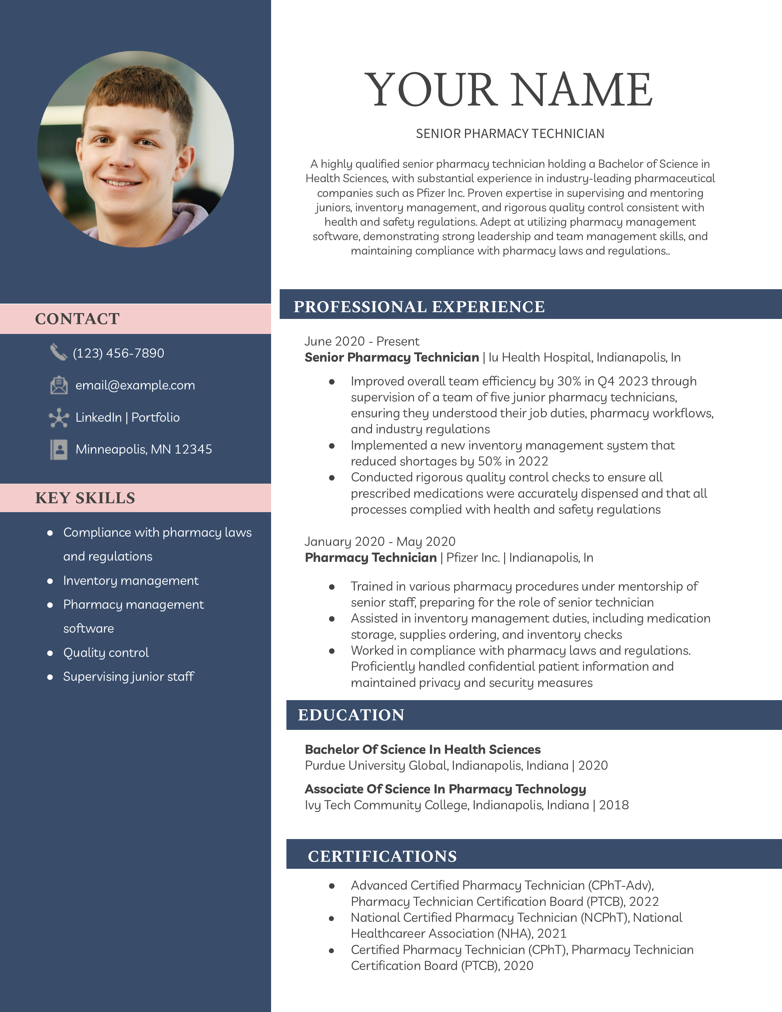 Senior Level Pharmacy Technician Resume Example