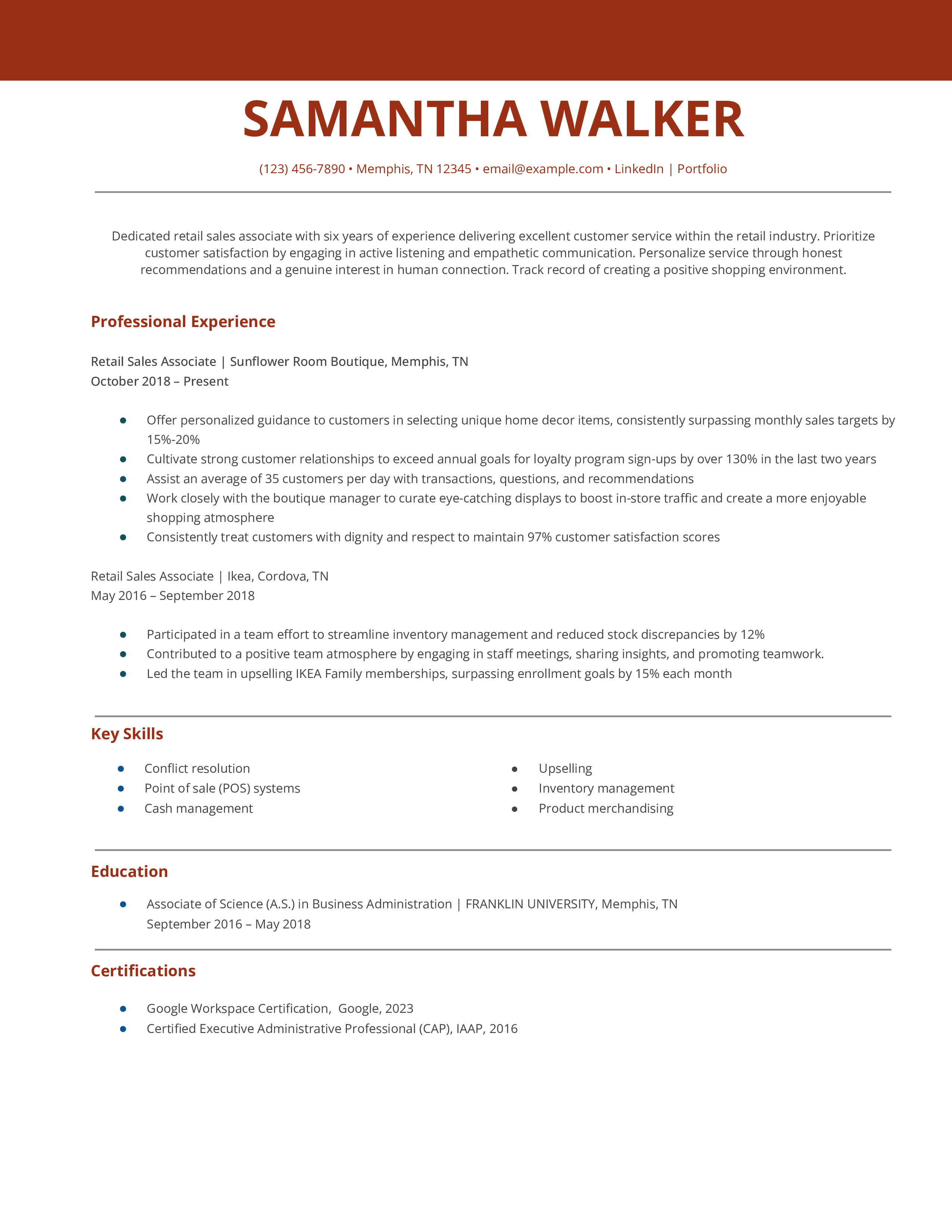 ATS Friendly Retail Sales Associate Resume Template