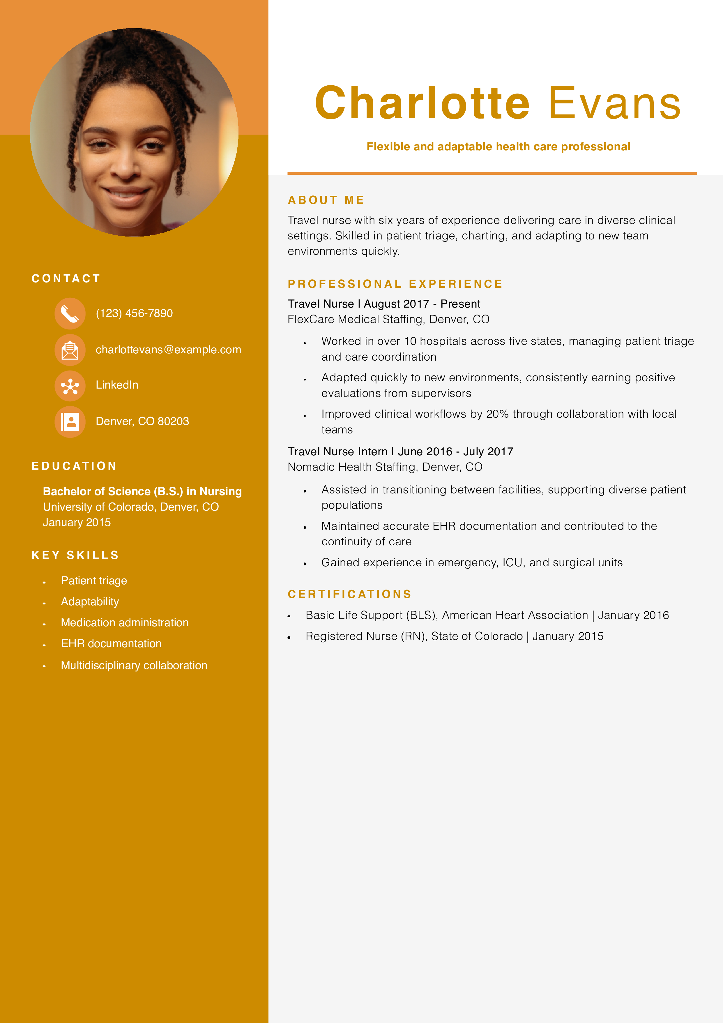 Travel Nurse Resume Example