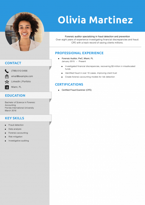Forensic Auditor Resume Example