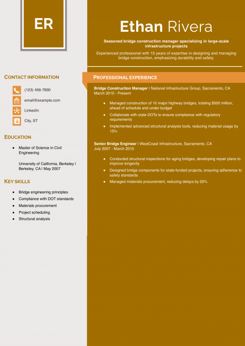 Bridge Construction Manager Resume Example