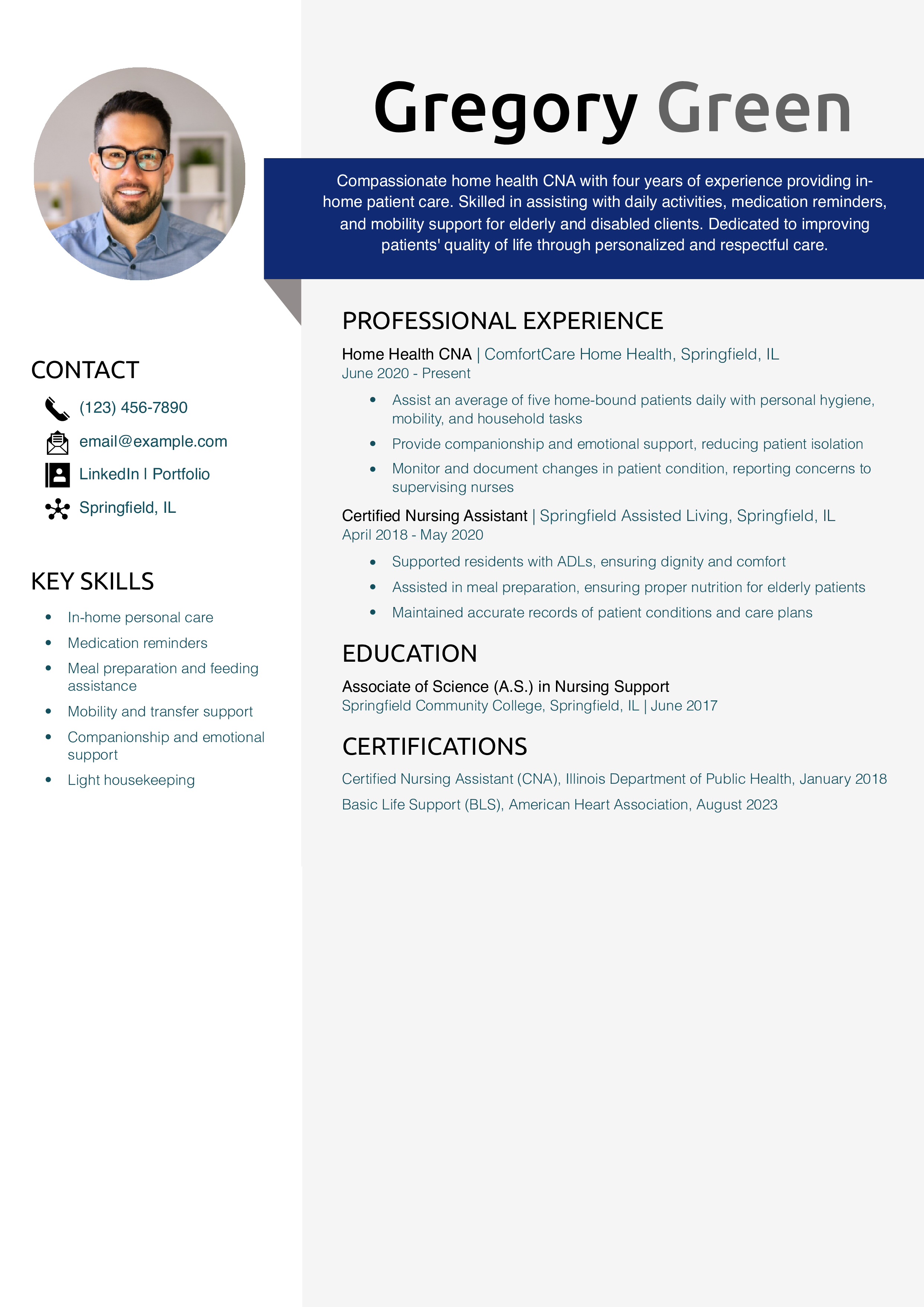 Home Health CNA Resume