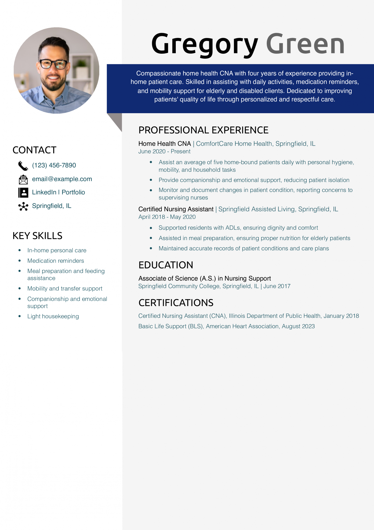 Home Health CNA Resume