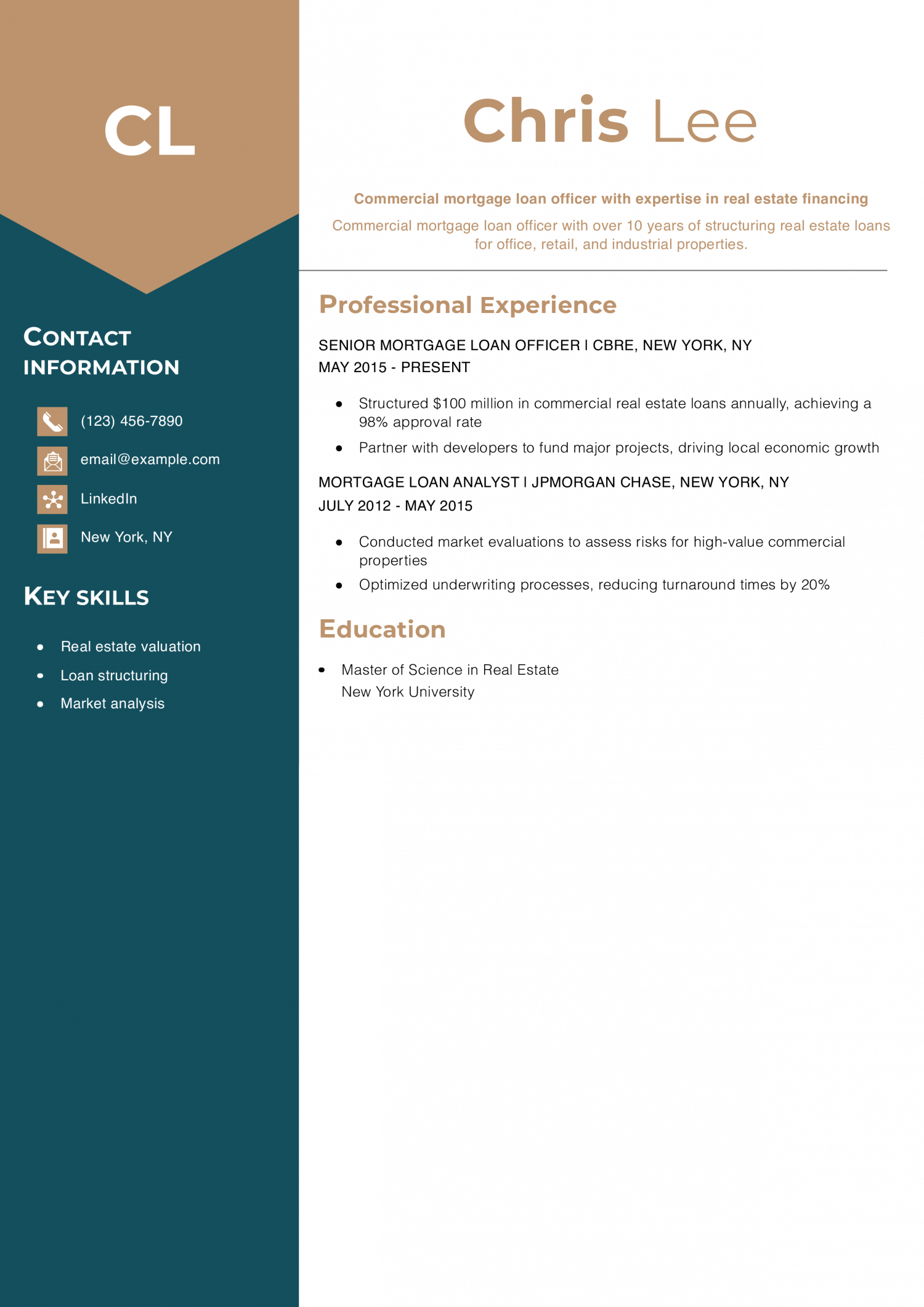 Commercial Mortgage Loan Officer Resume Example