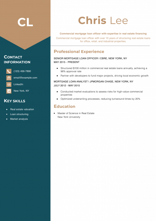 Commercial Mortgage Loan Officer Resume Example
