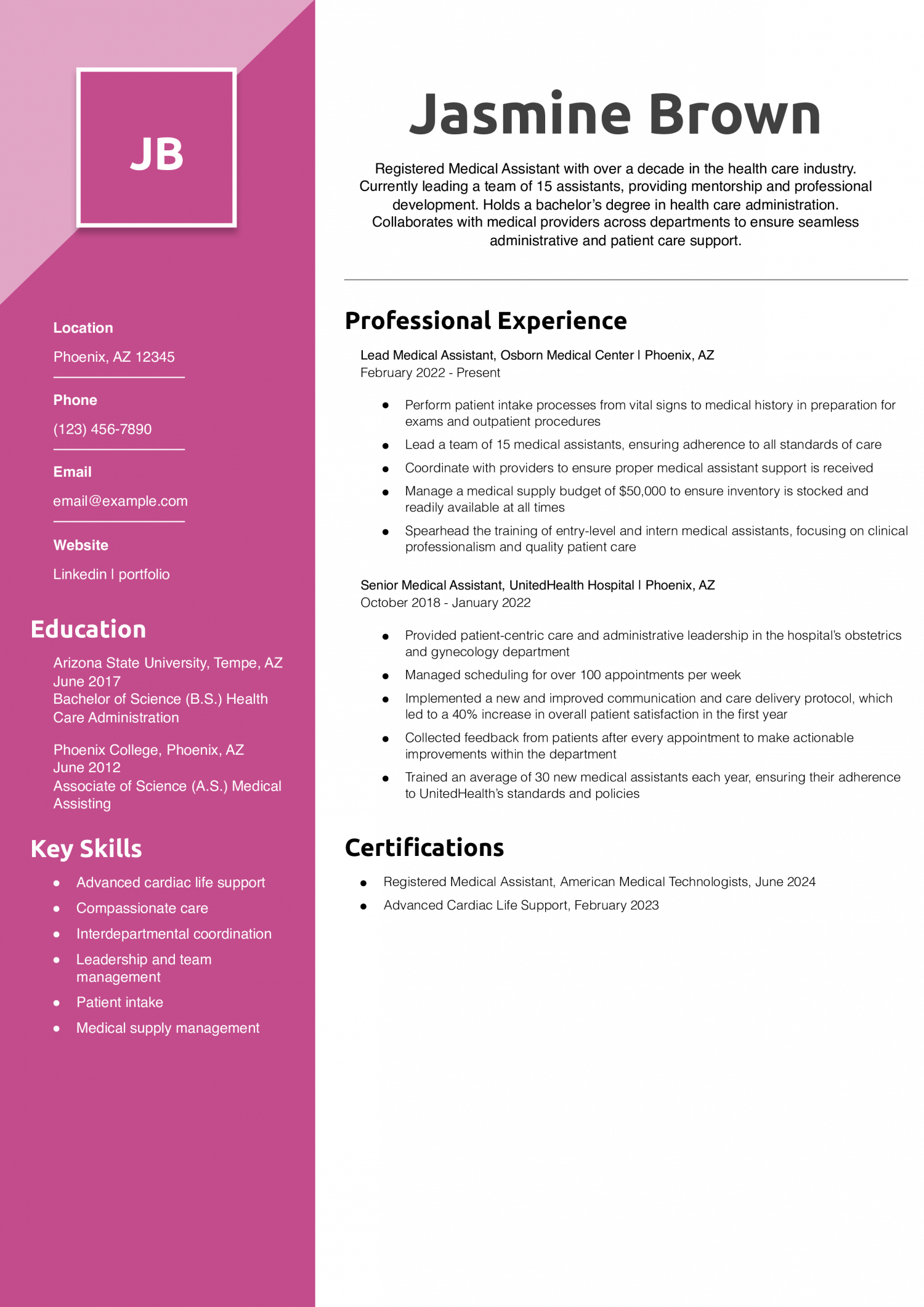 Senior Medical Assistant Resume Example