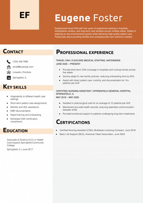 Travel CNA Resume