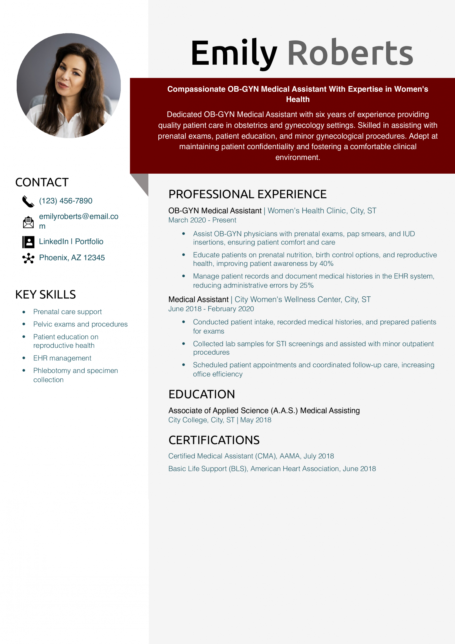 OB-GYN Medical Assistant Resume Example